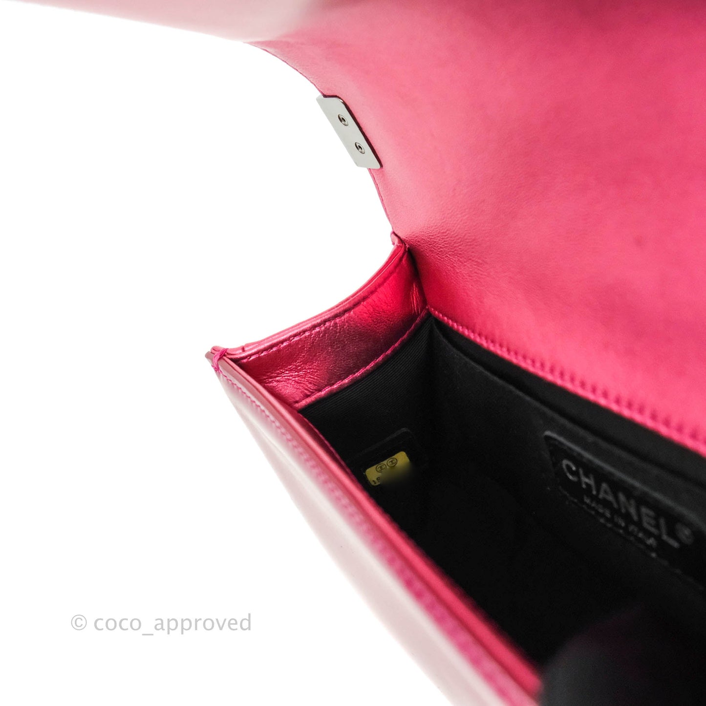 Chanel Quilted Small Boy Metallic Pink Patent & Lambskin Gun Metal