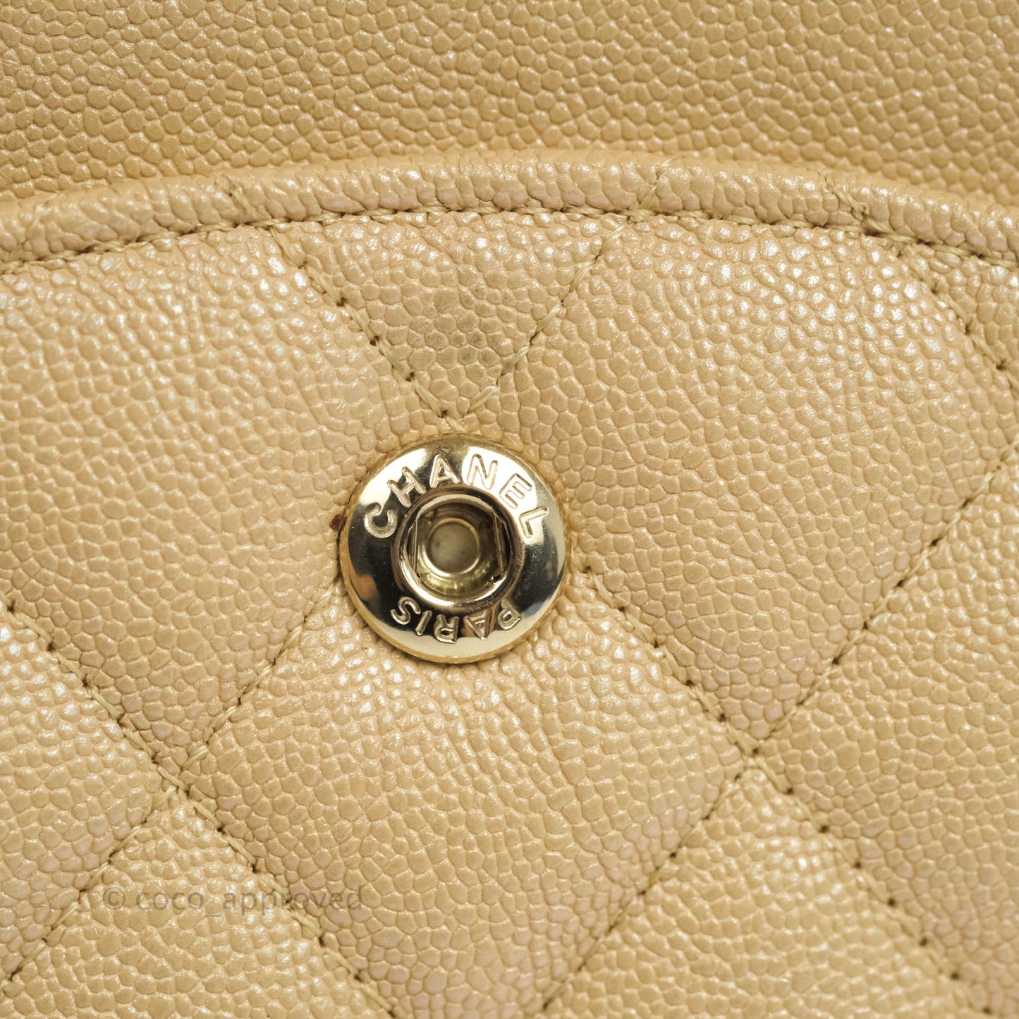 Chanel Classic Medium Flap Quilted Iridescent Beige Caviar Gold Hardware 19S