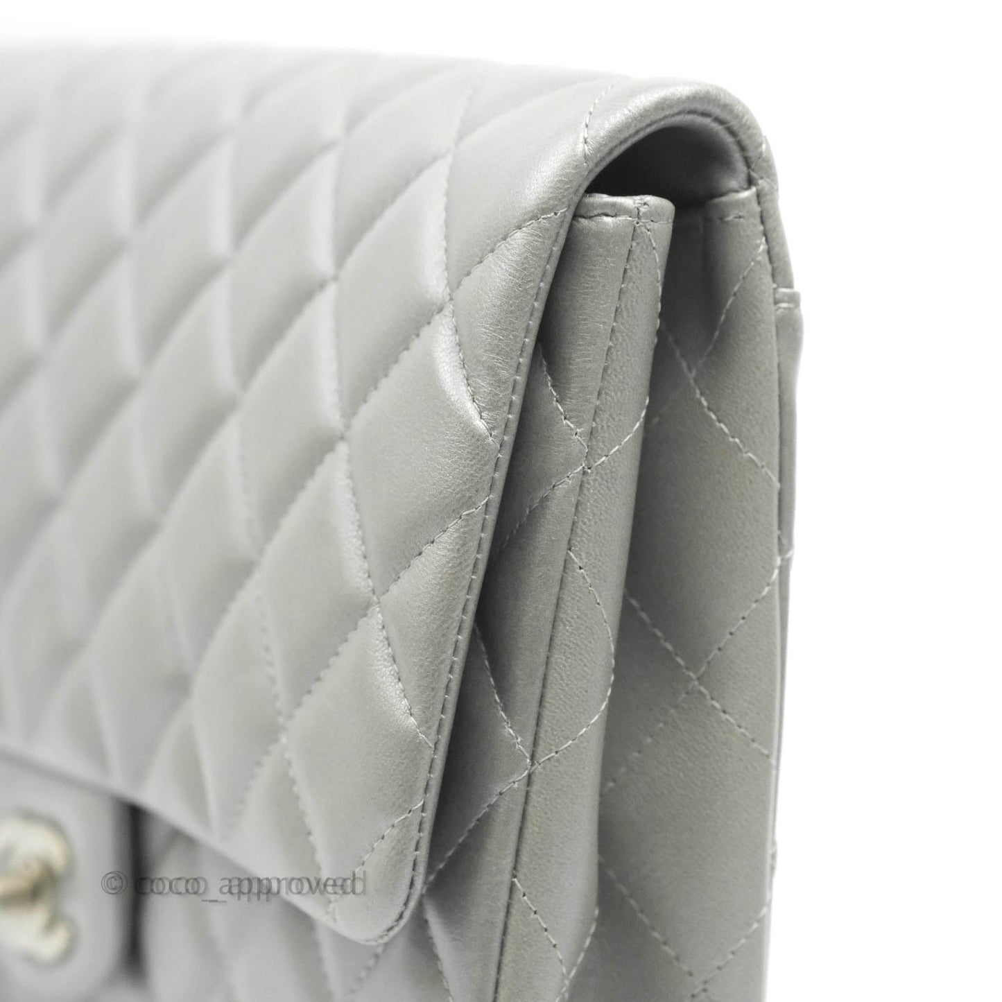 Chanel Quilted Clutch with Chain Silver Lambskin Matte Silver Hardware