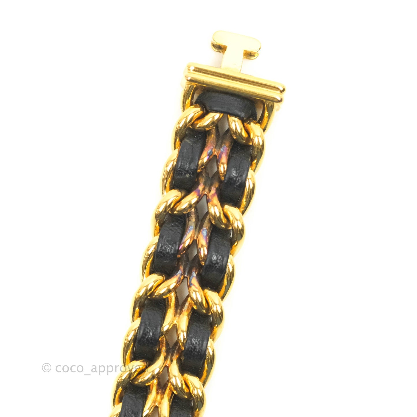 Chanel Vintage Première Watch Black Leather Gold Plated L Size