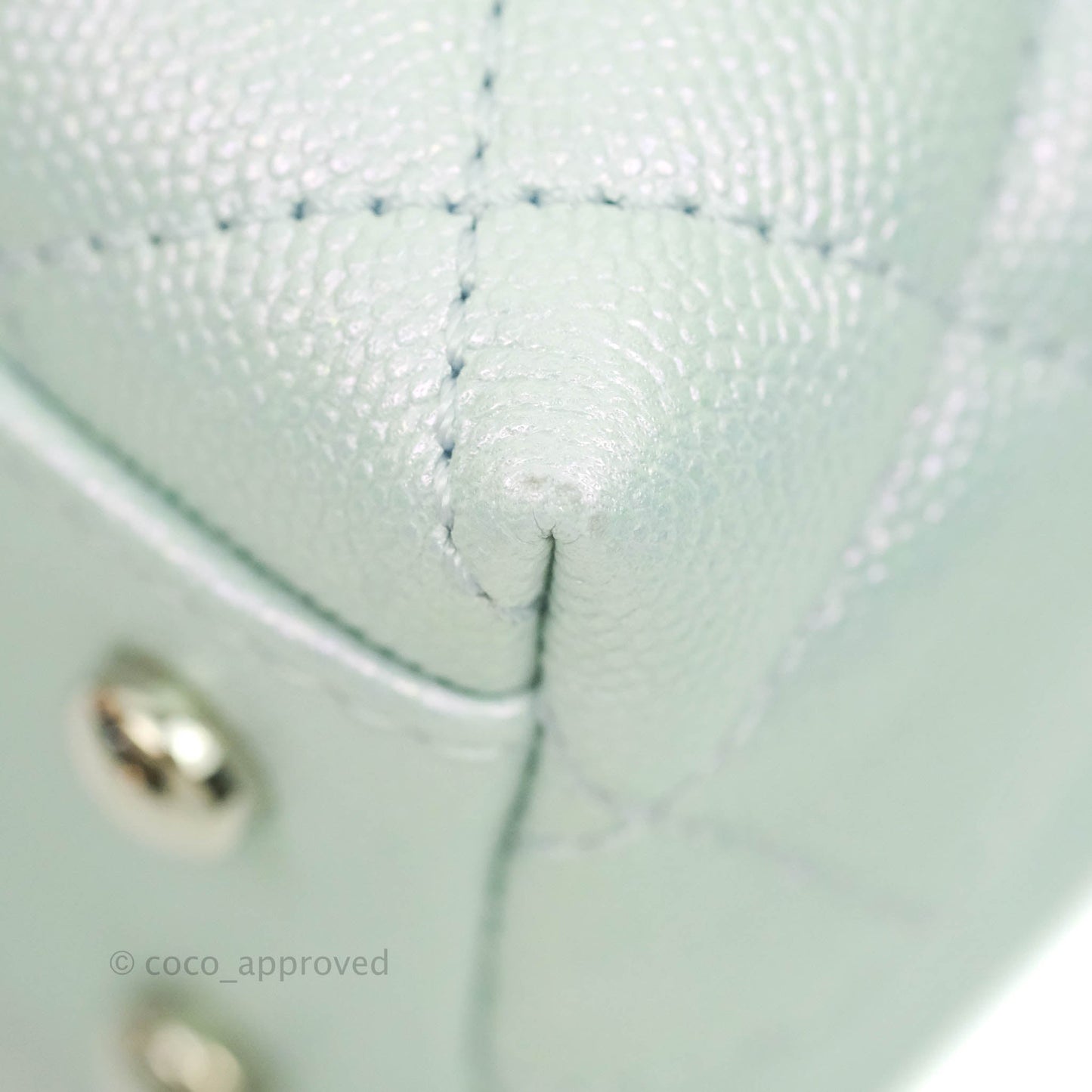 Chanel Mini (Small) Quilted Coco Handle Iridescent Light Blue Caviar Rainbow Hardware