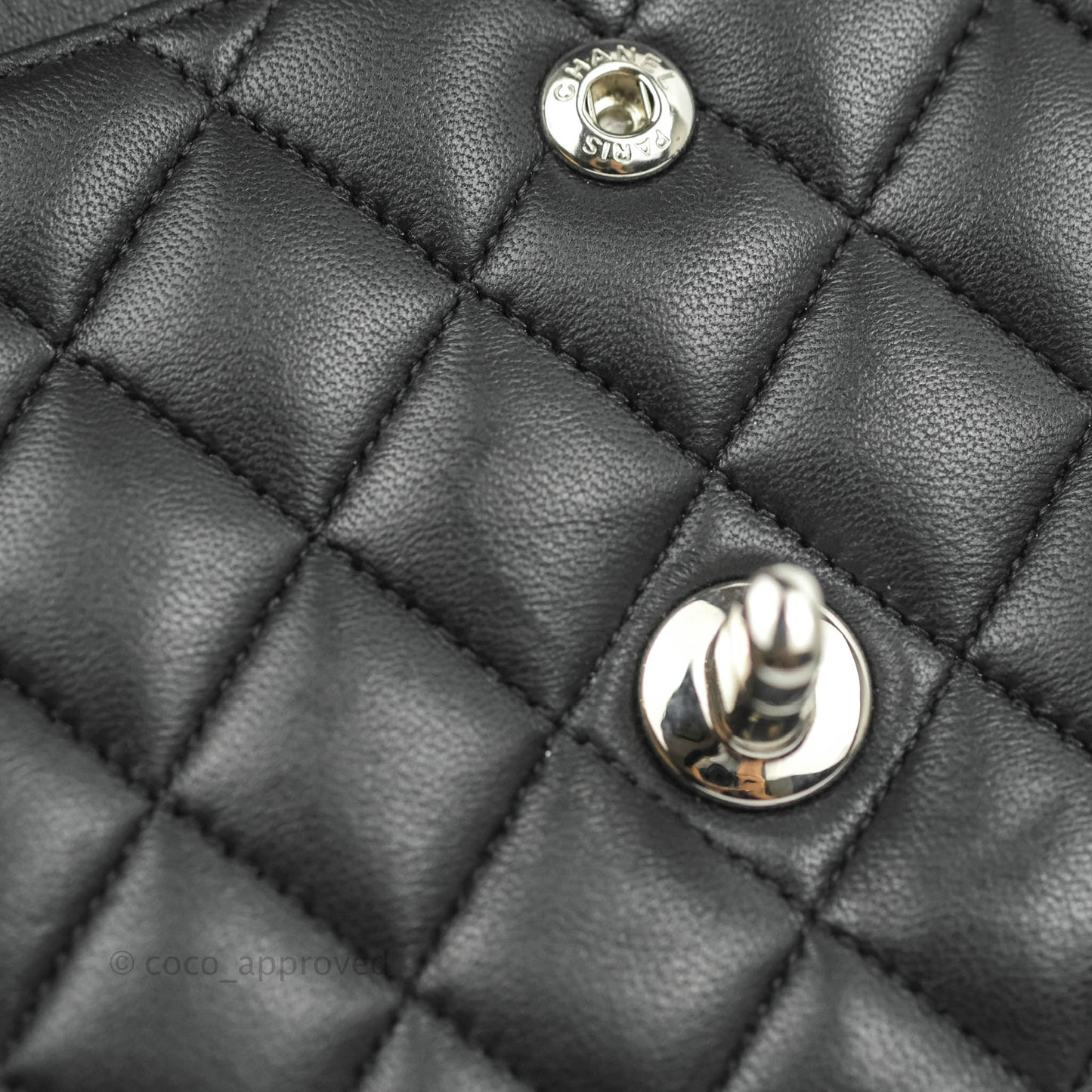 Chanel Classic M/L Medium Double Flap Black Lambskin Silver Hardware