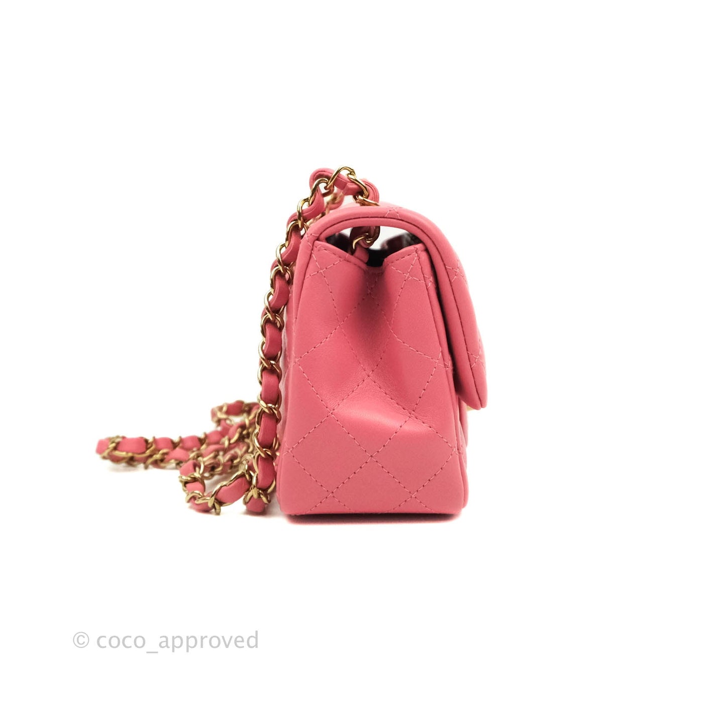Chanel Quilted Mini Square Pink Lambskin Gold Hardware