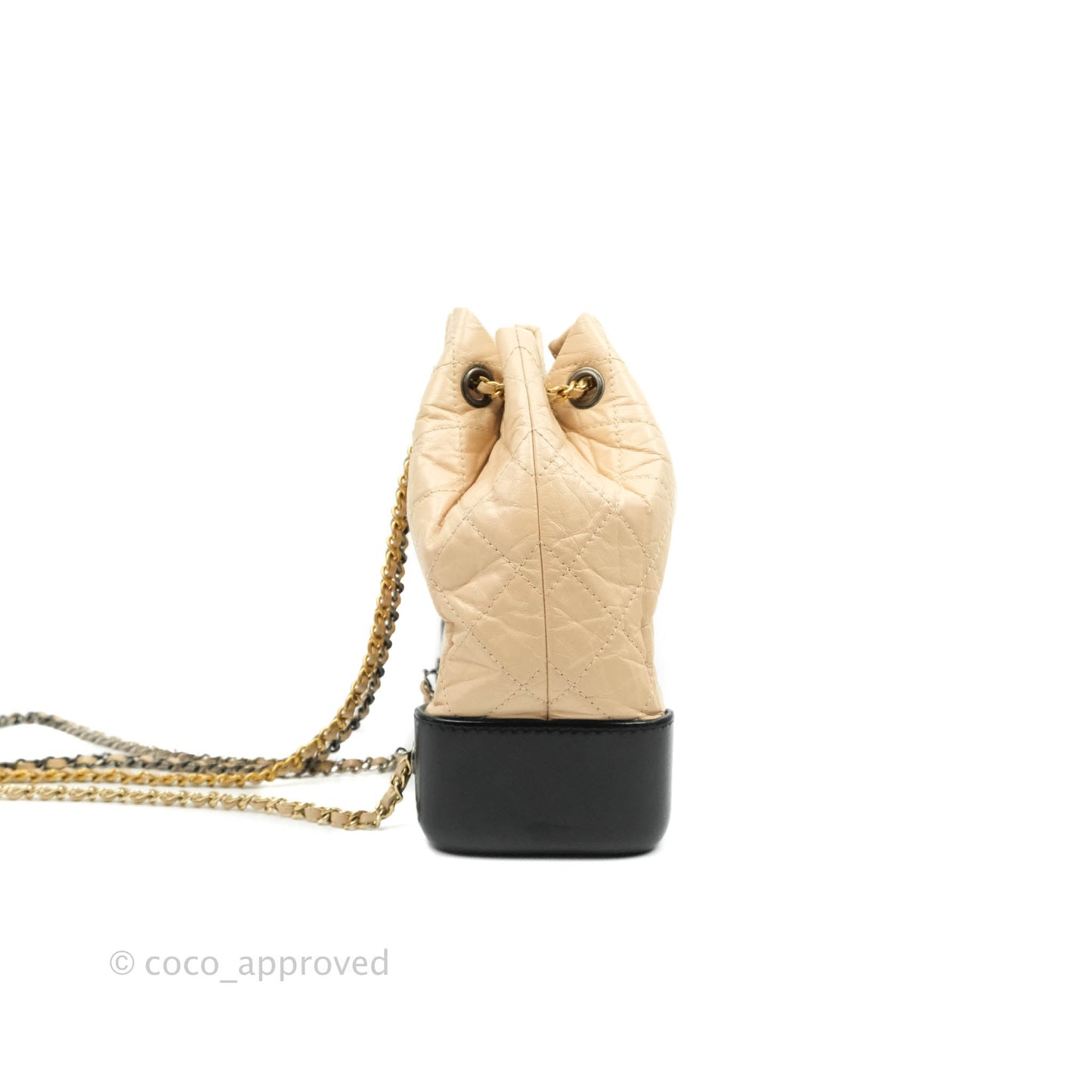 Chanel Small Gabrielle Backpack Beige Black Aged Calfskin