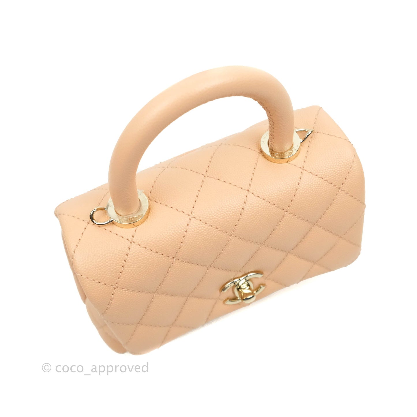 Chanel Extra Mini Coco Handle Quilted Beige Pink Caviar Gold Hardware 21A