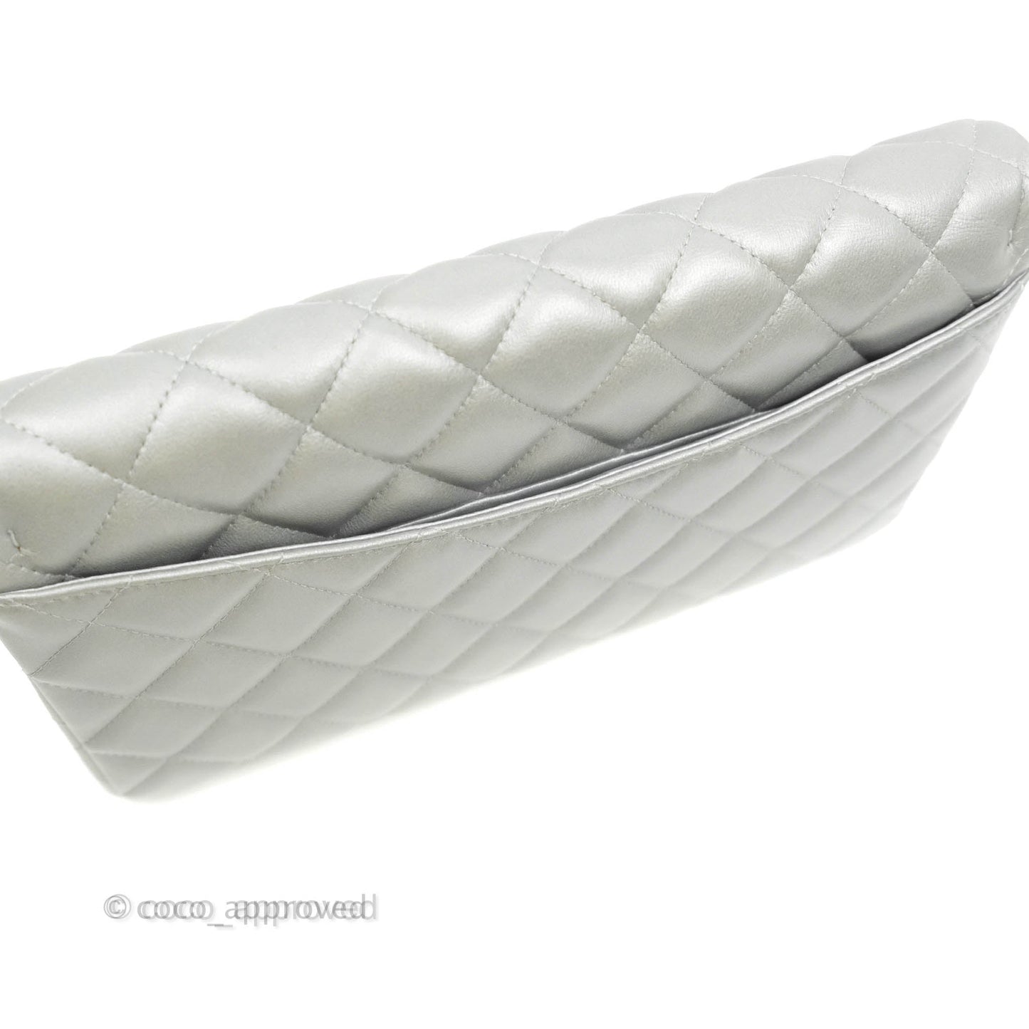 Chanel Quilted Clutch with Chain Silver Lambskin Matte Silver Hardware