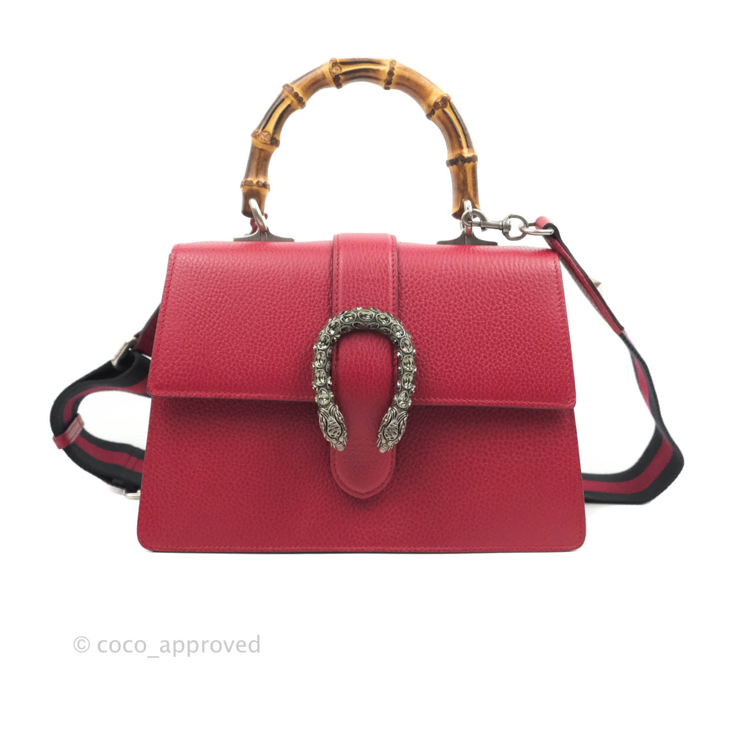 Gucci Medium Dionysus Red Leather Bamboo Top Handle Bag