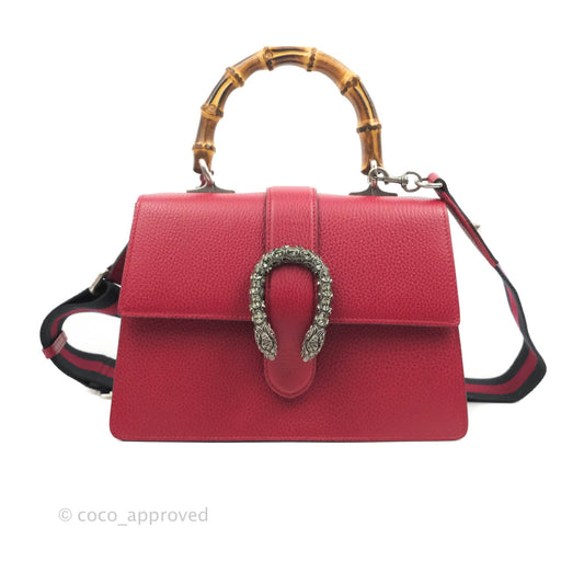 Gucci Medium Dionysus Red Leather Bamboo Top Handle Bag