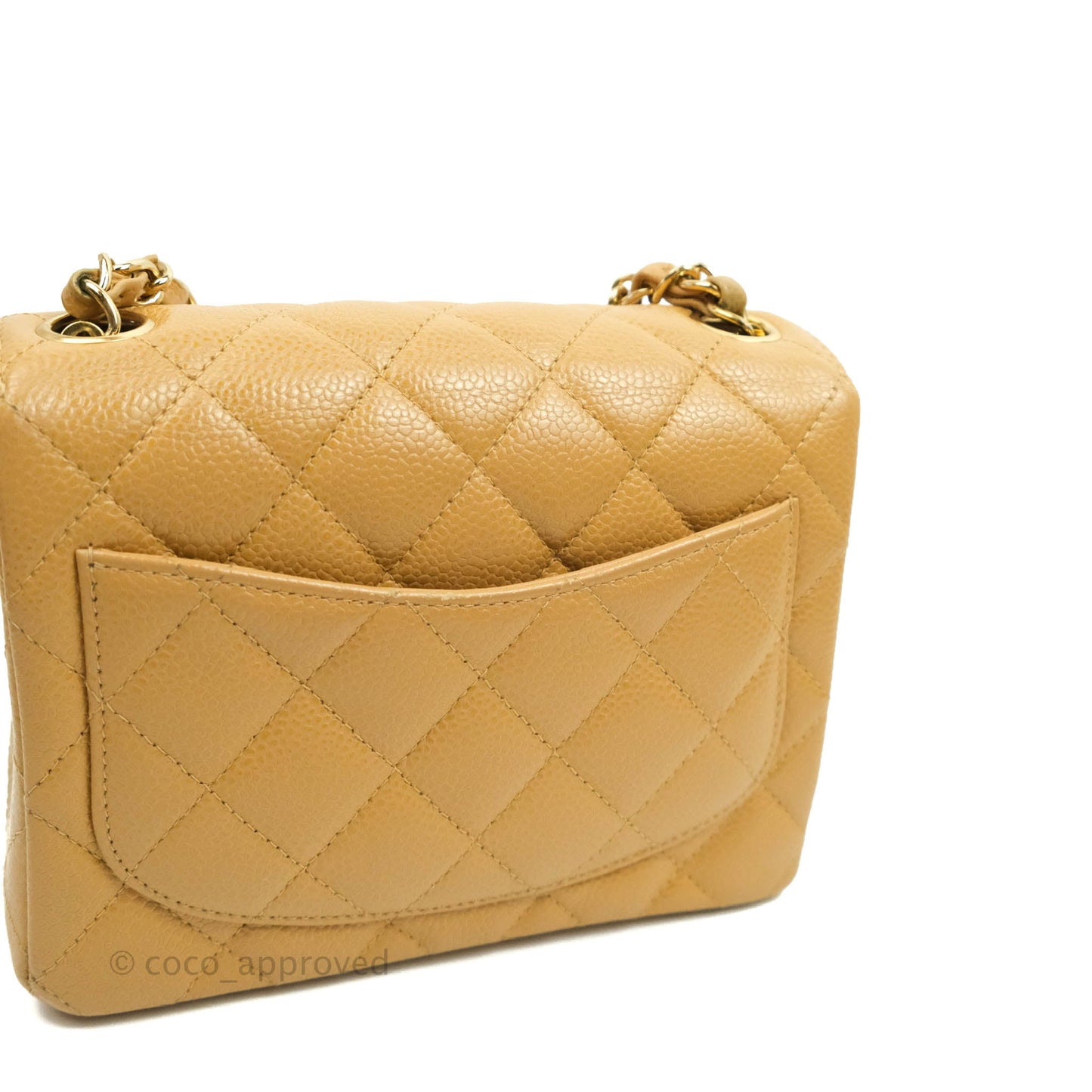 Chanel Vintage Quilted Mini Square Dark Beige Caviar 24K Gold Hardware