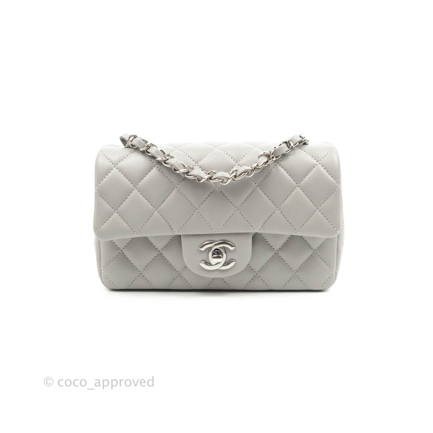 Chanel Quilted Mini Rectangular Grey Lambskin Silver Hardware 21B