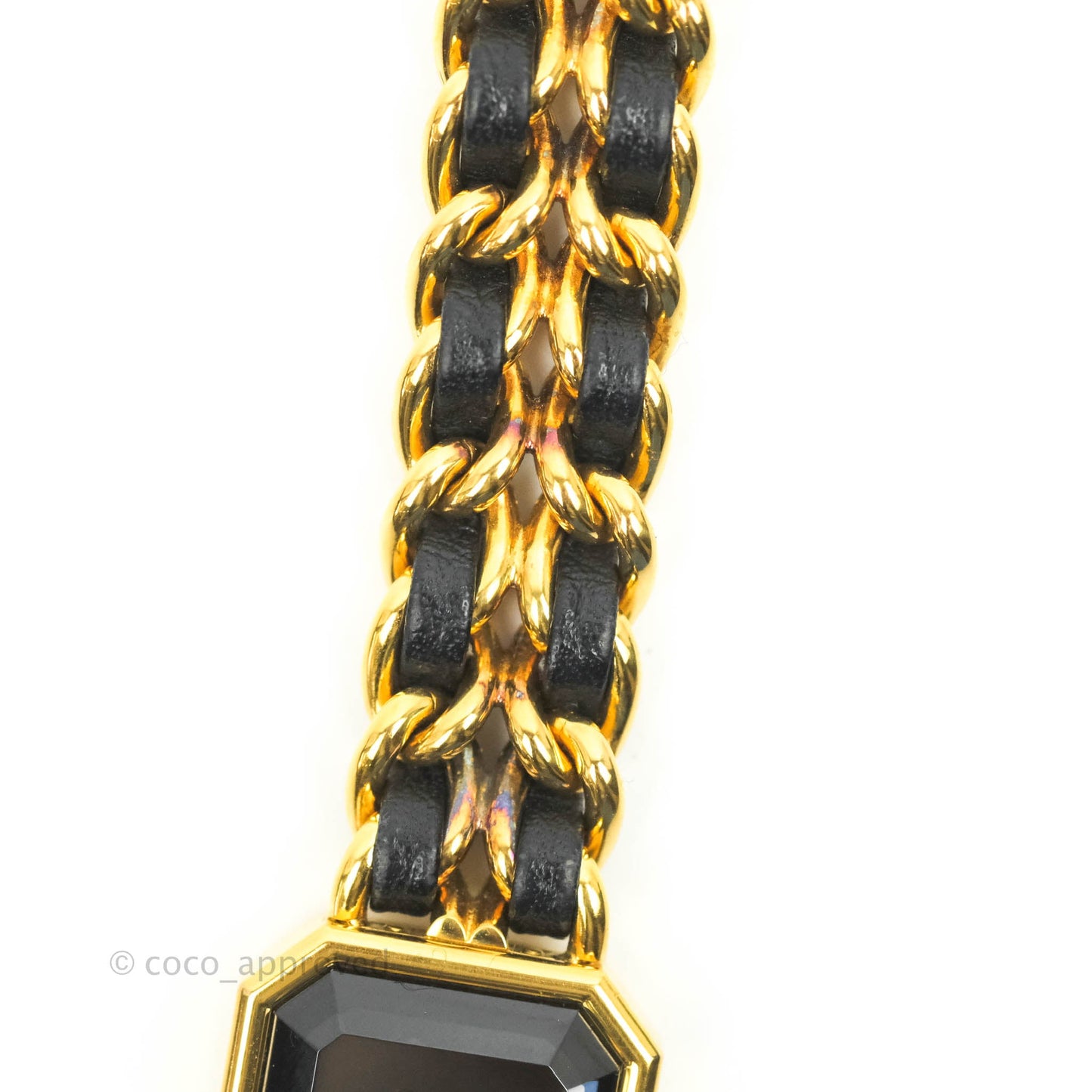 Chanel Vintage Première Watch Black Leather Gold Plated L Size
