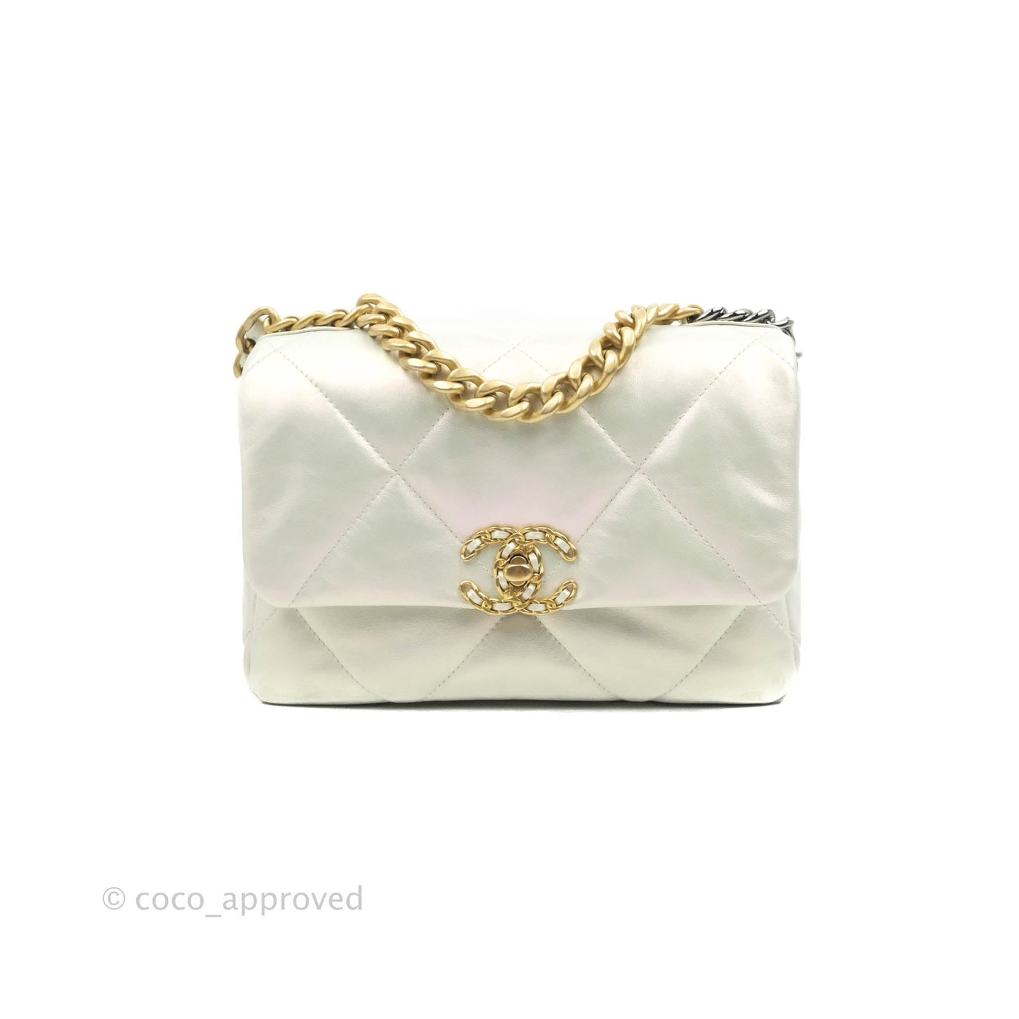 Chanel 19 Small Iridescent White Mixed Hardware