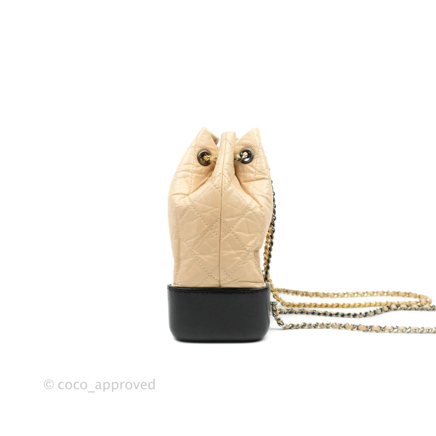 Chanel Small Gabrielle Backpack Beige Black Aged Calfskin