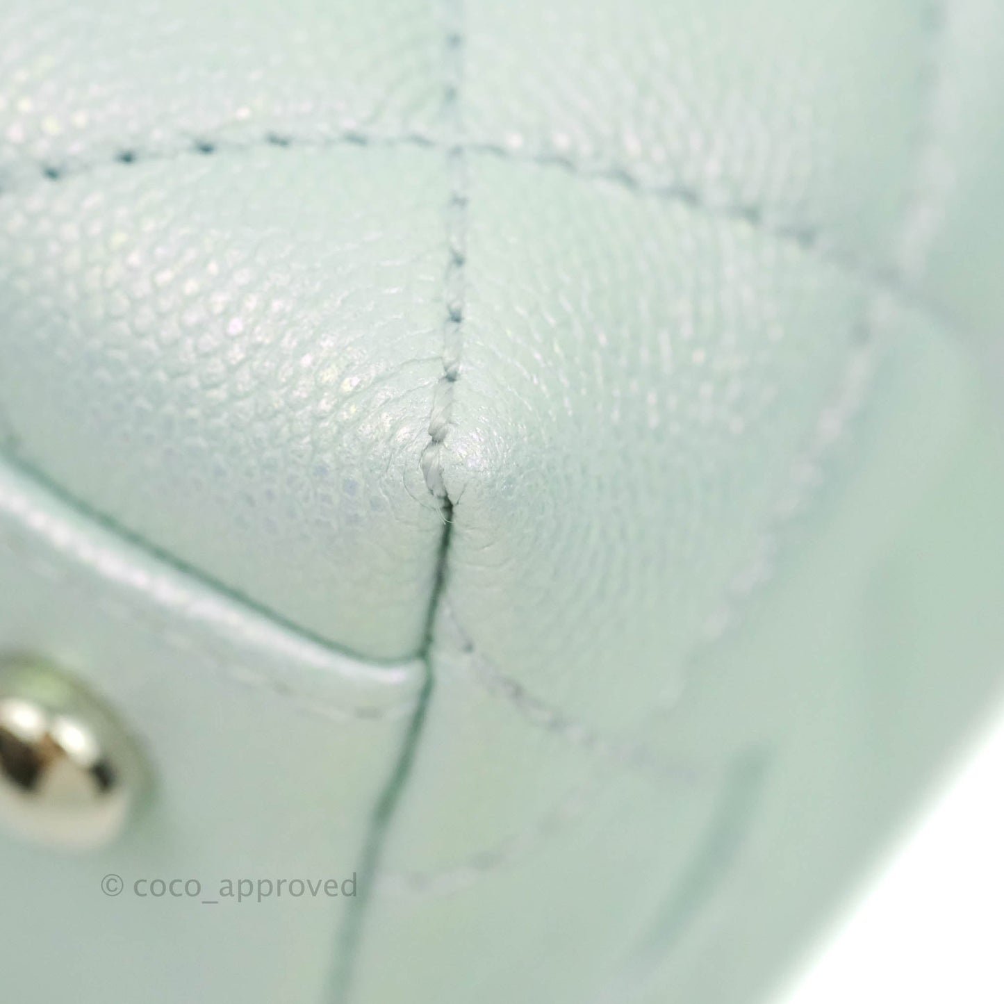 Chanel Mini (Small) Quilted Coco Handle Iridescent Light Blue Caviar Rainbow Hardware