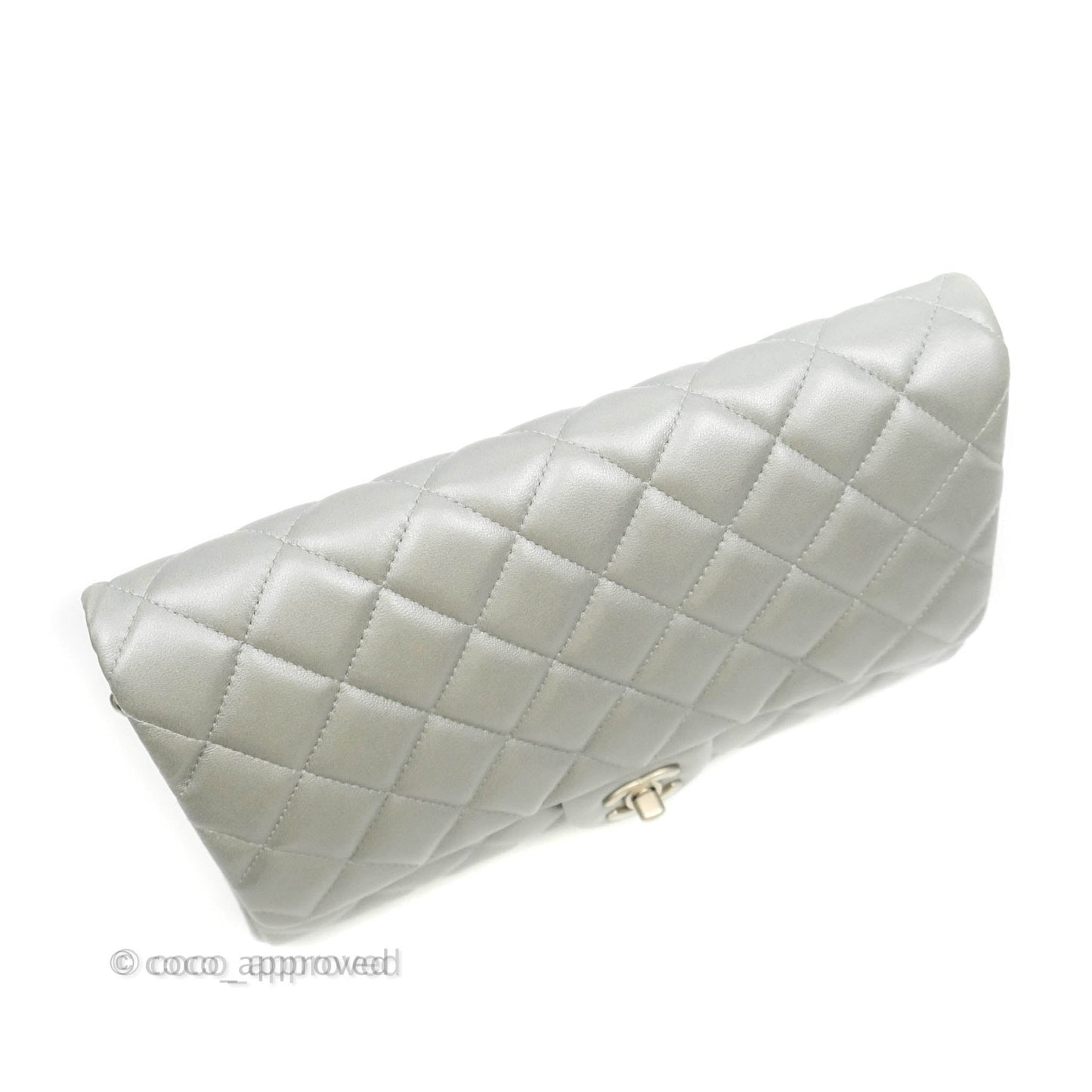 Chanel Quilted Clutch with Chain Silver Lambskin Matte Silver Hardware