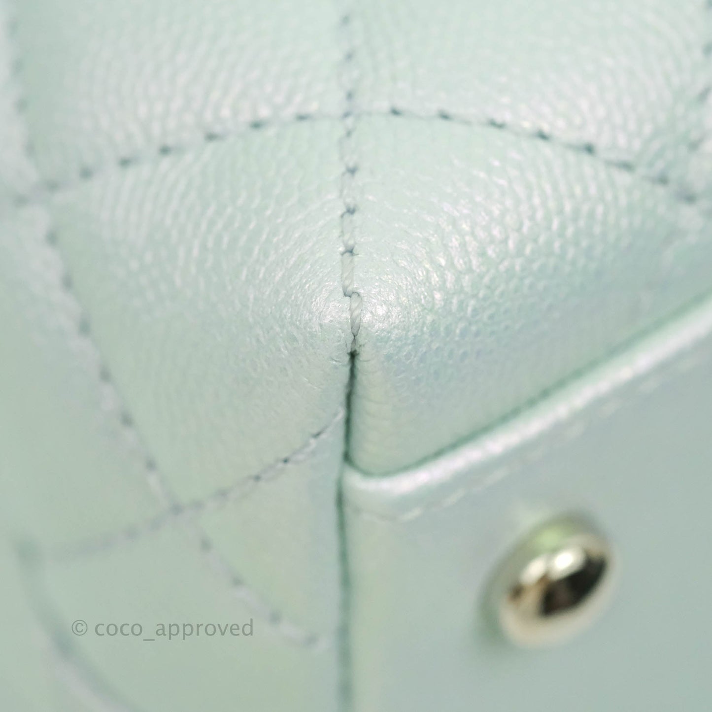 Chanel Mini (Small) Quilted Coco Handle Iridescent Light Blue Caviar Rainbow Hardware