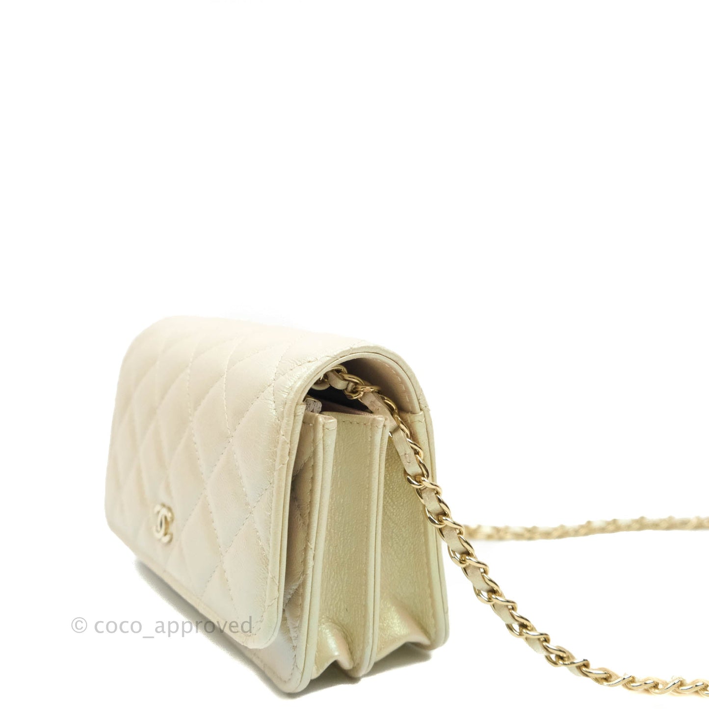 Chanel Quilted Mini Wallet on Chain WOC Iridescent Ivory Gold Hardware 20A