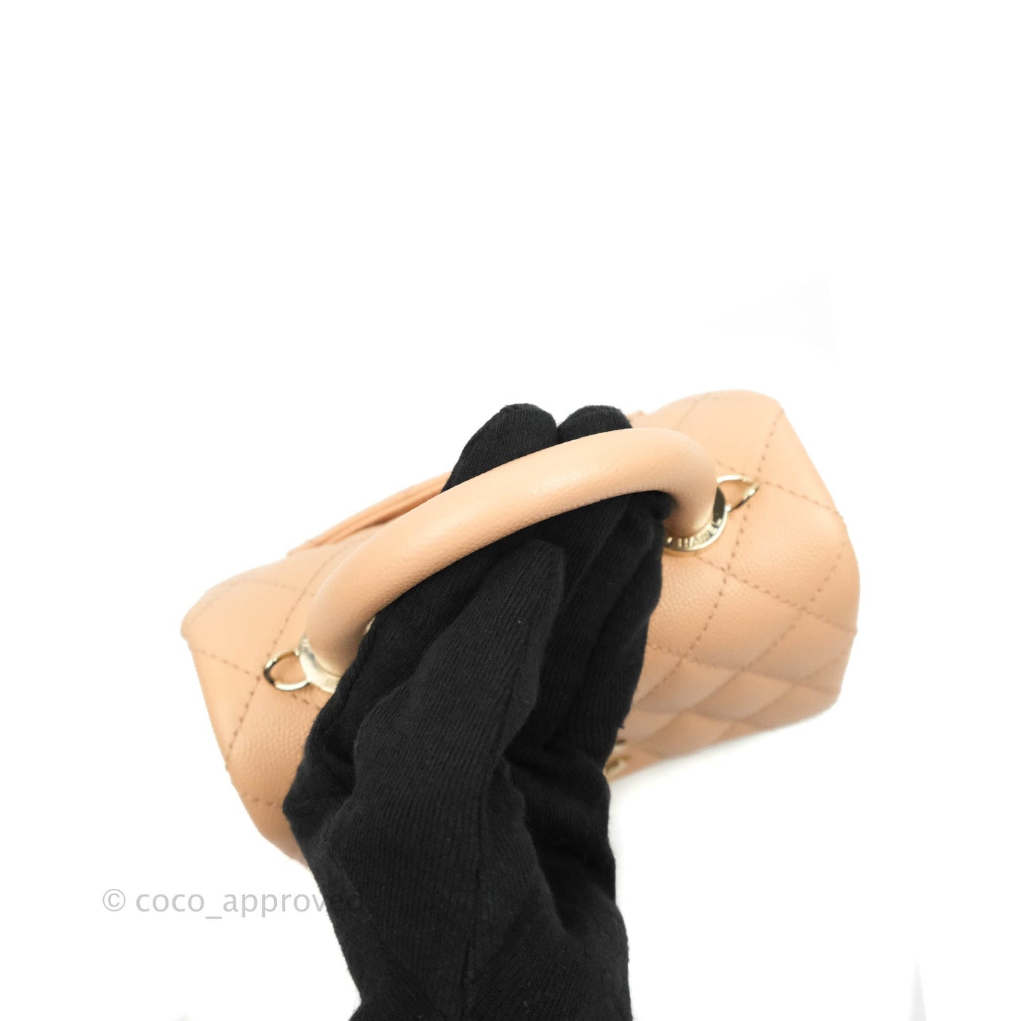 Chanel Extra Mini Coco Handle Quilted Beige Pink Caviar Gold Hardware 21A