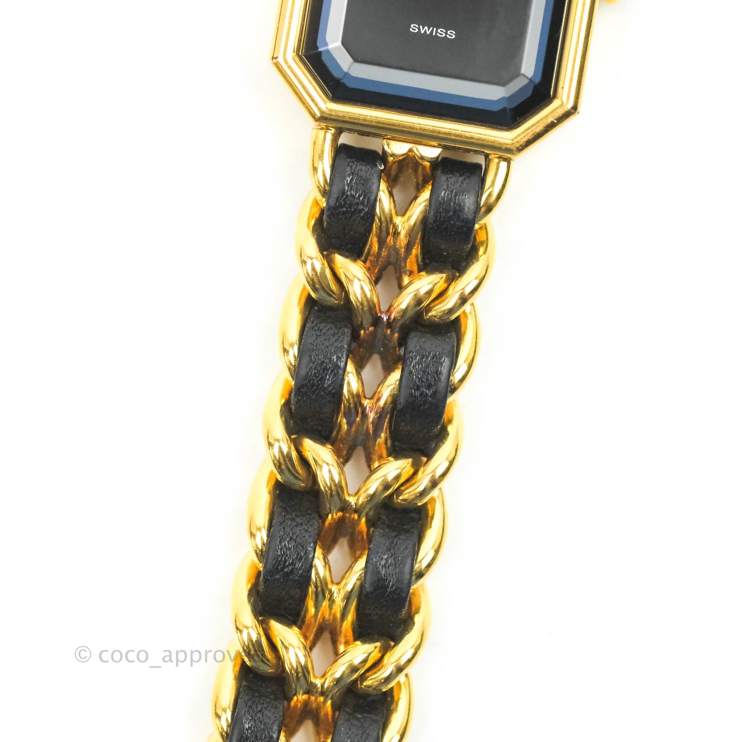 Chanel Vintage Première Watch Black Leather Gold Plated L Size
