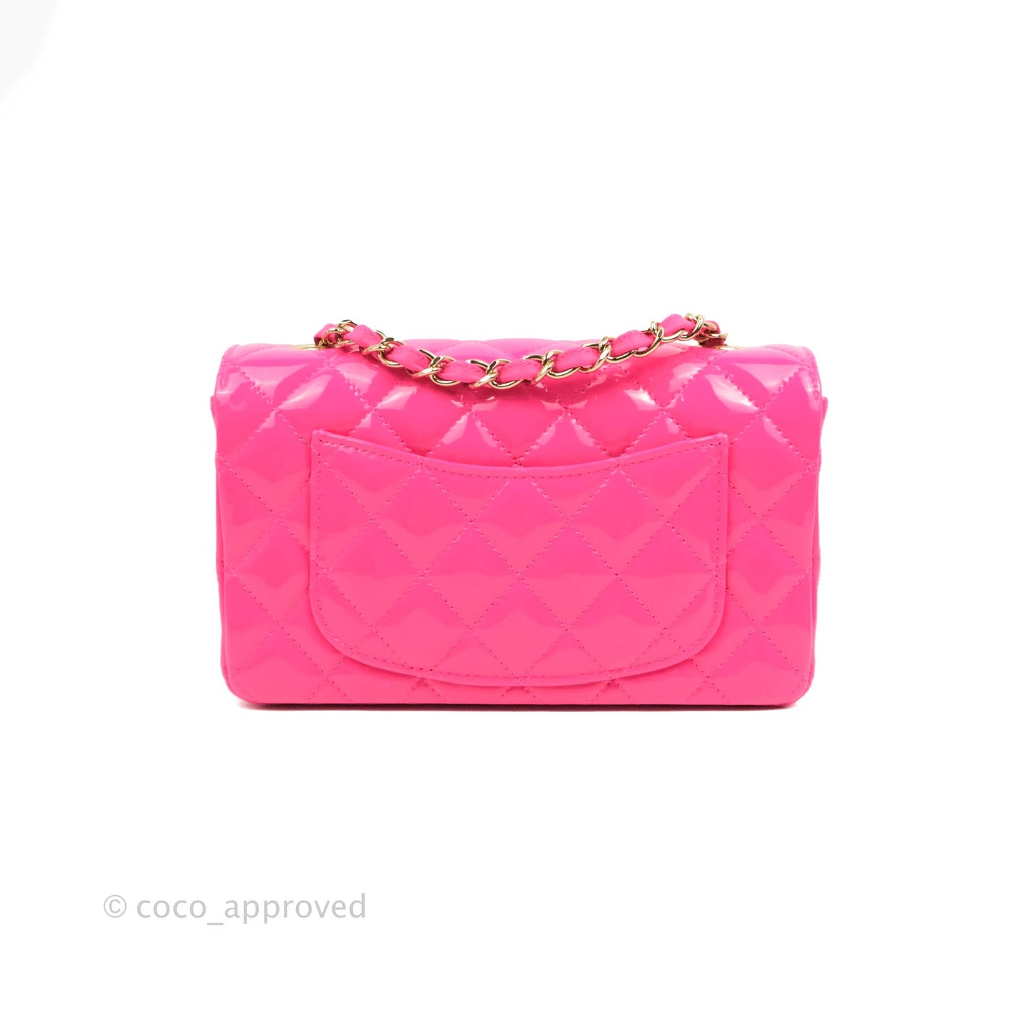 Chanel Mini Rectangular Quilted Neon Pink Patent Gold Hardware