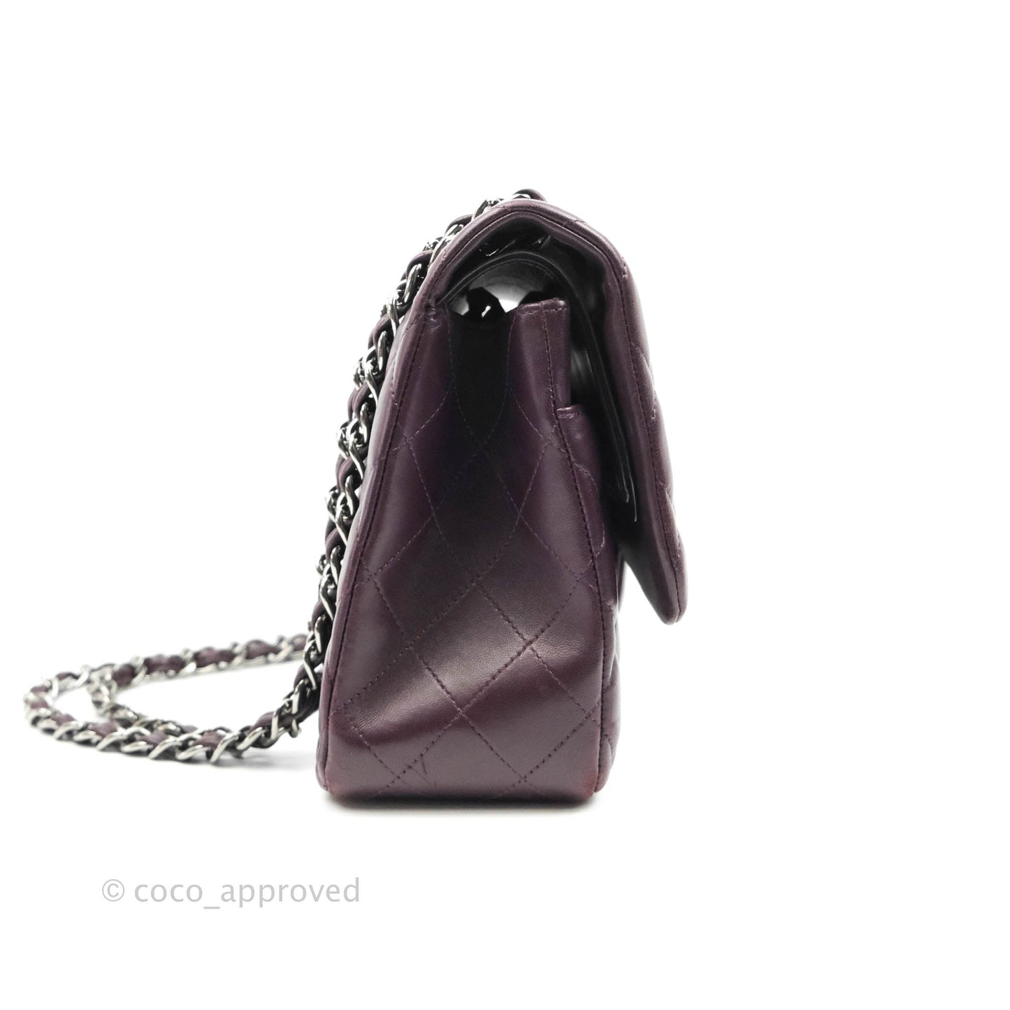 Chanel Quilted Jumbo Double Flap Plum Lambskin Gun Metal