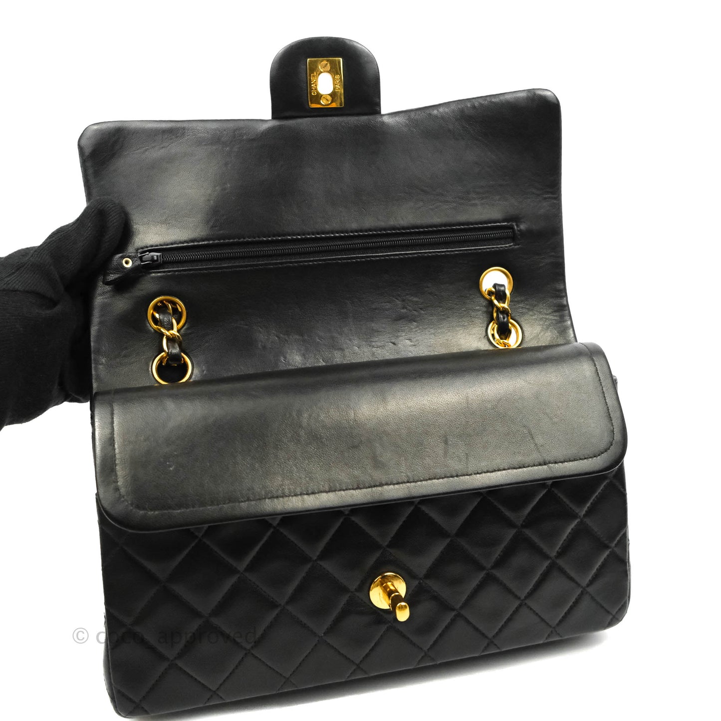 Chanel Vintage Classic M/L Medium Double Flap Black Lambskin 24K Gold Hardware