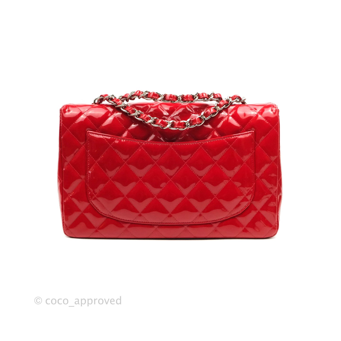 Chanel Quilted Jumbo Red Patent Silver Hardware 10C