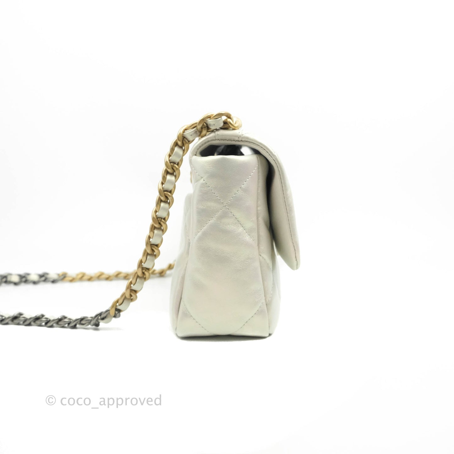 Chanel 19 Small Iridescent White Mixed Hardware