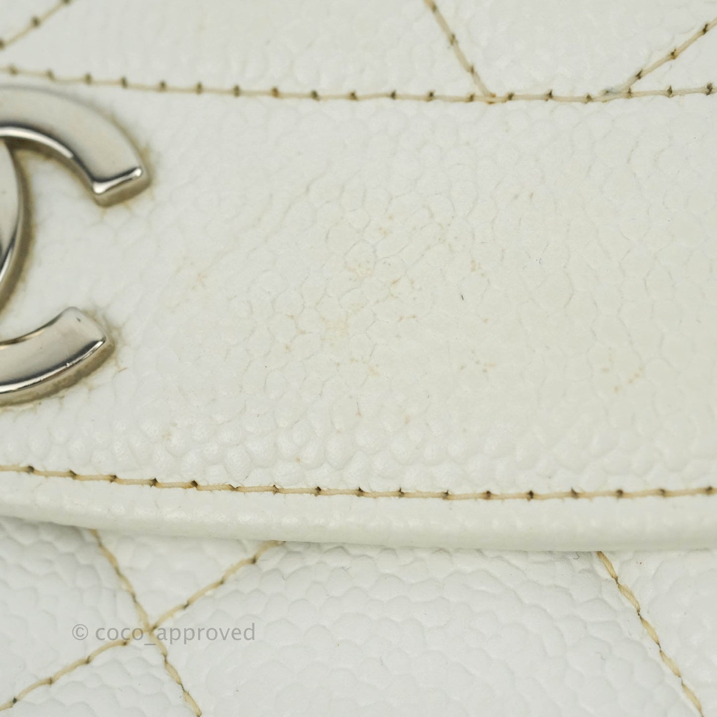Chanel Vintage Medium Classic Quilted Diana Flap Bag White Caviar Silver Hardware
