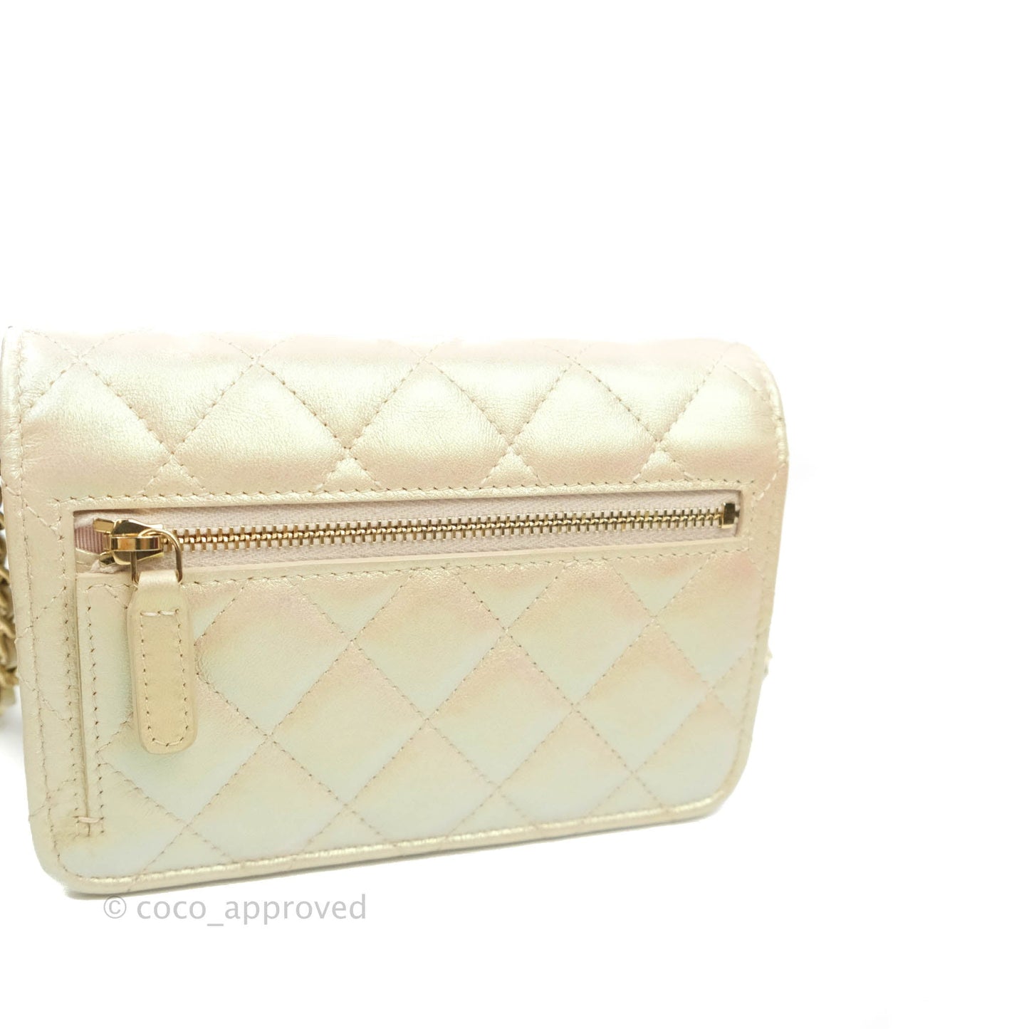 Chanel Quilted Mini Wallet on Chain WOC Iridescent Ivory Gold Hardware 20A