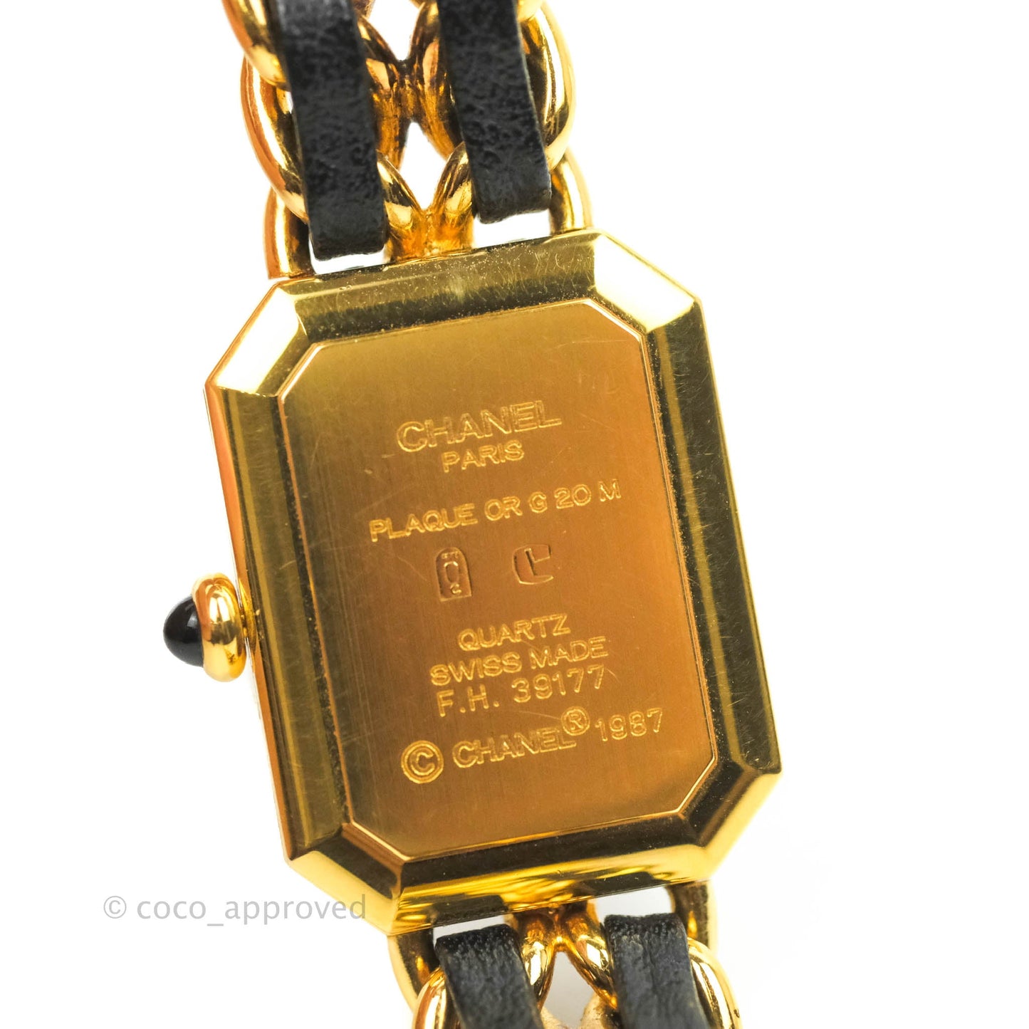 Chanel Vintage Première Watch Black Leather Gold Plated L Size