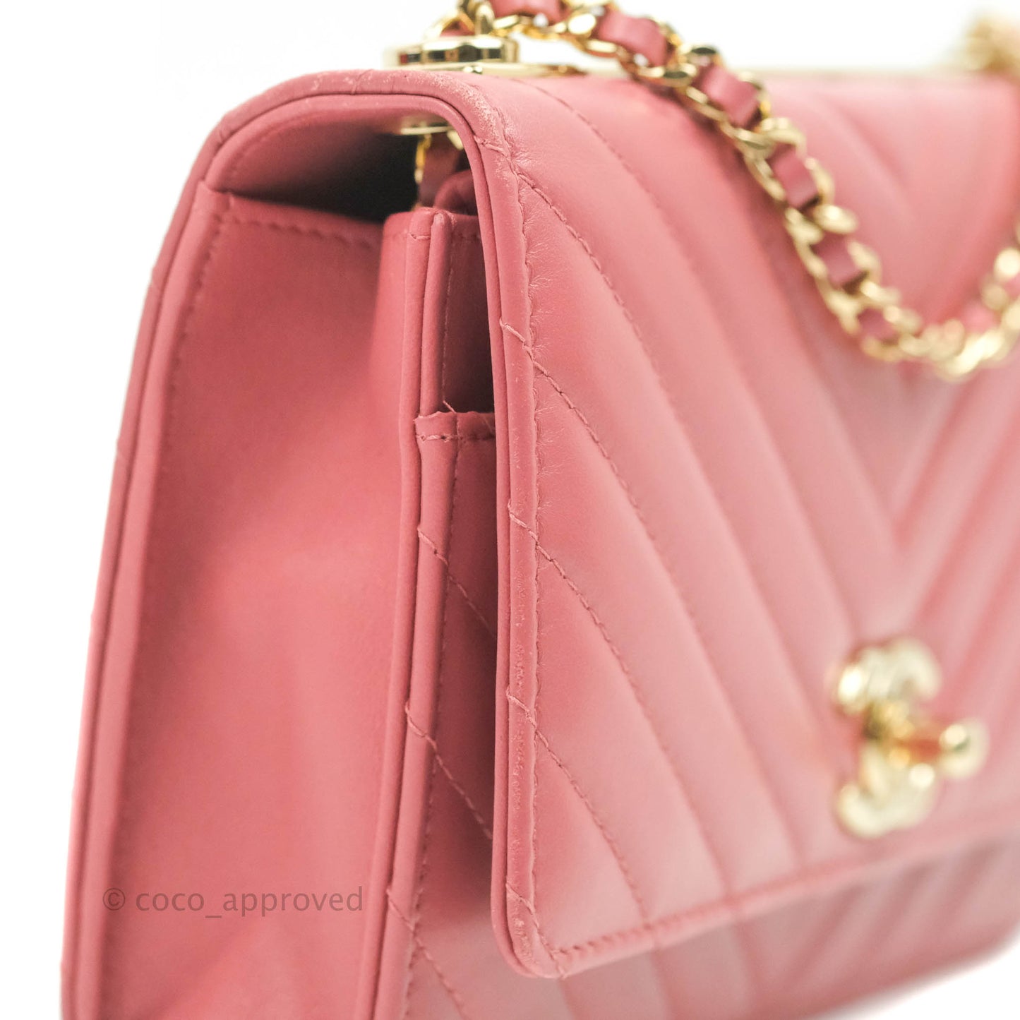 Chanel Trendy CC WOC Wallet on Chain Chevron Pink Lambskin Gold Hardware
