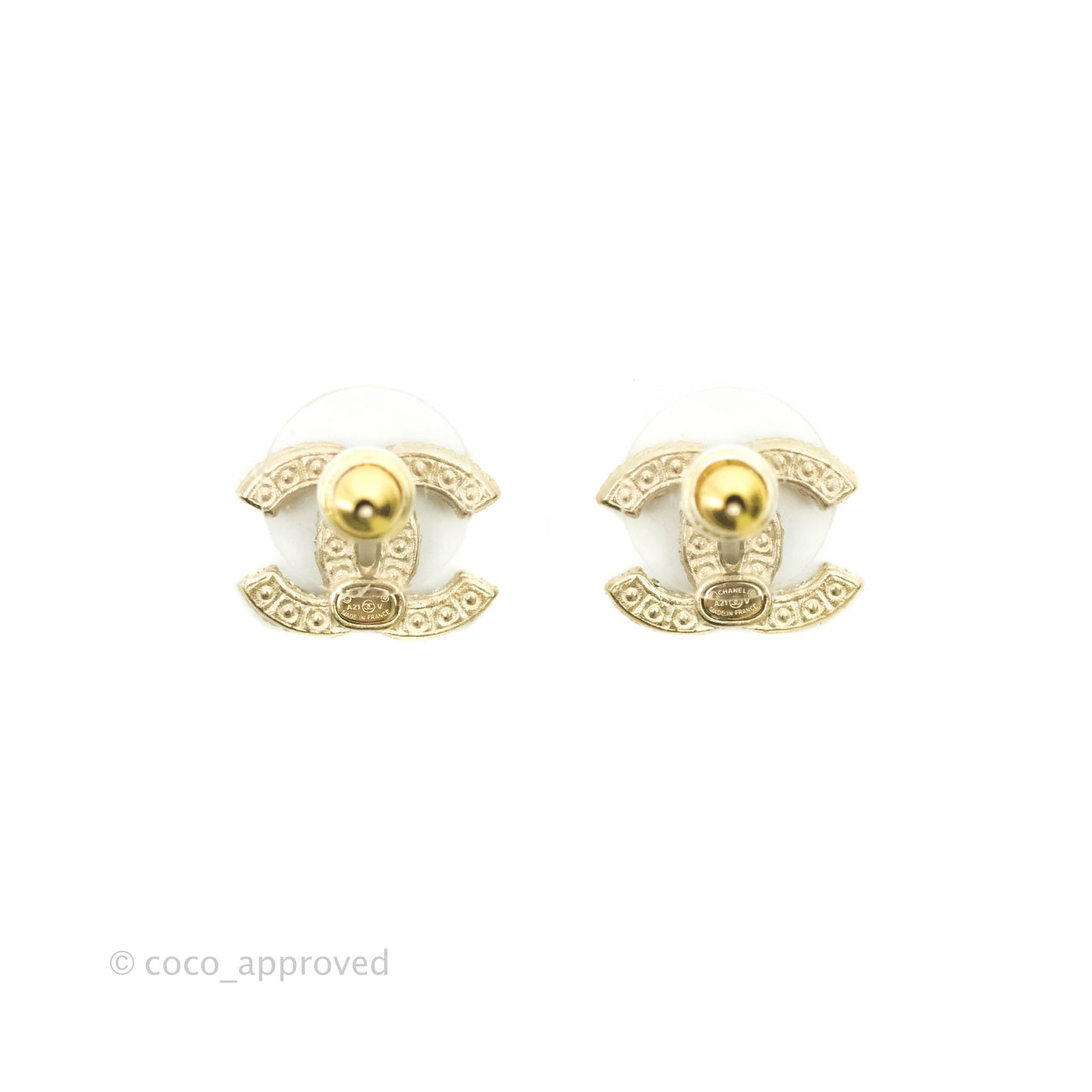 Chanel CC Pearl Earrings Gold Tone 21V