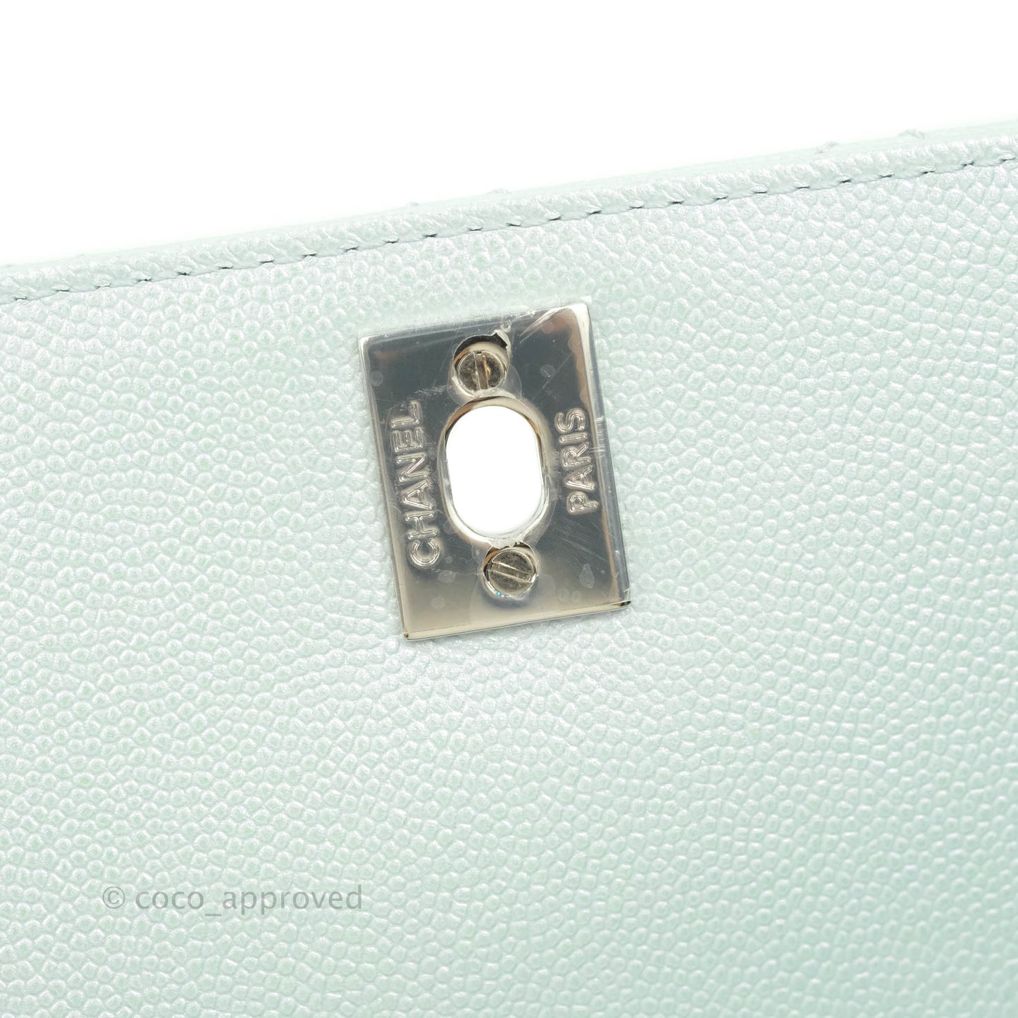 Chanel Mini (Small) Quilted Coco Handle Iridescent Light Blue Caviar Rainbow Hardware