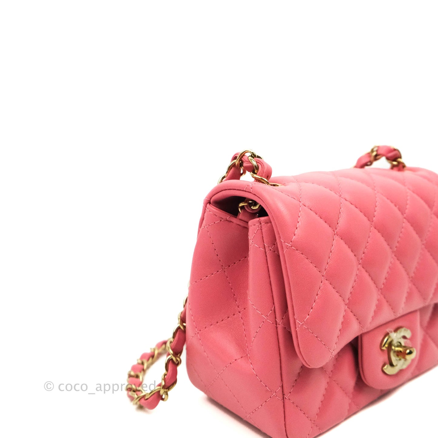 Chanel Quilted Mini Square Pink Lambskin Gold Hardware