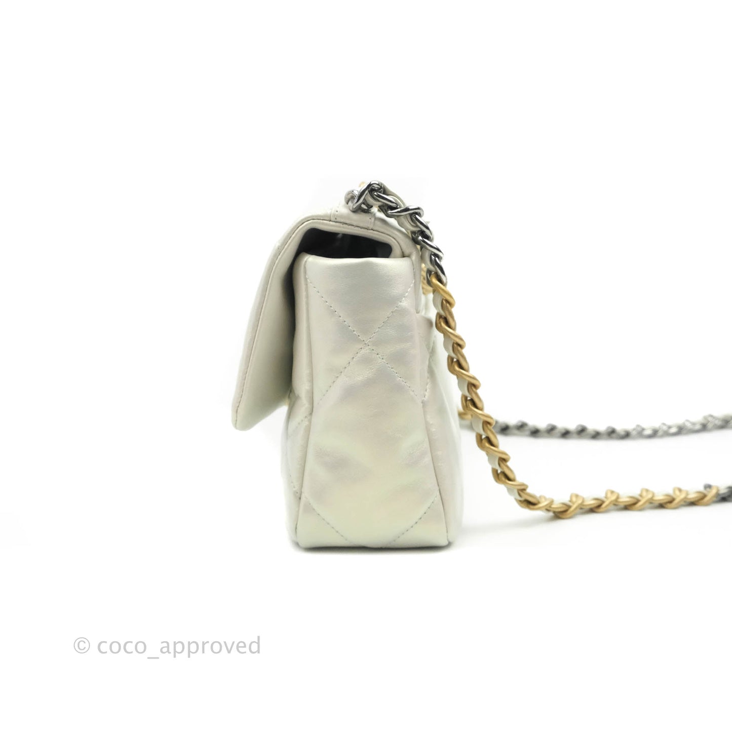 Chanel 19 Small Iridescent White Mixed Hardware