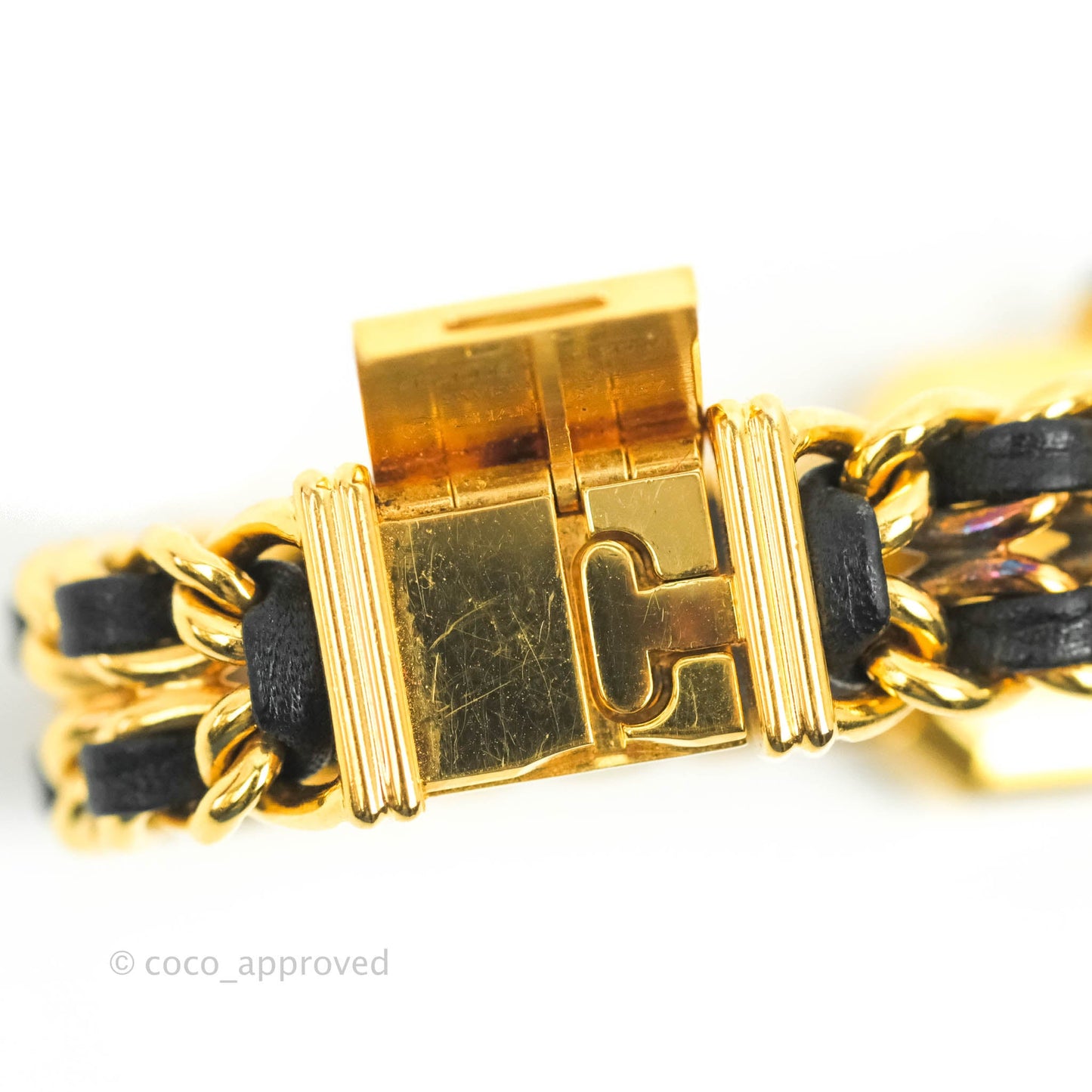 Chanel Vintage Première Watch Black Leather Gold Plated L Size