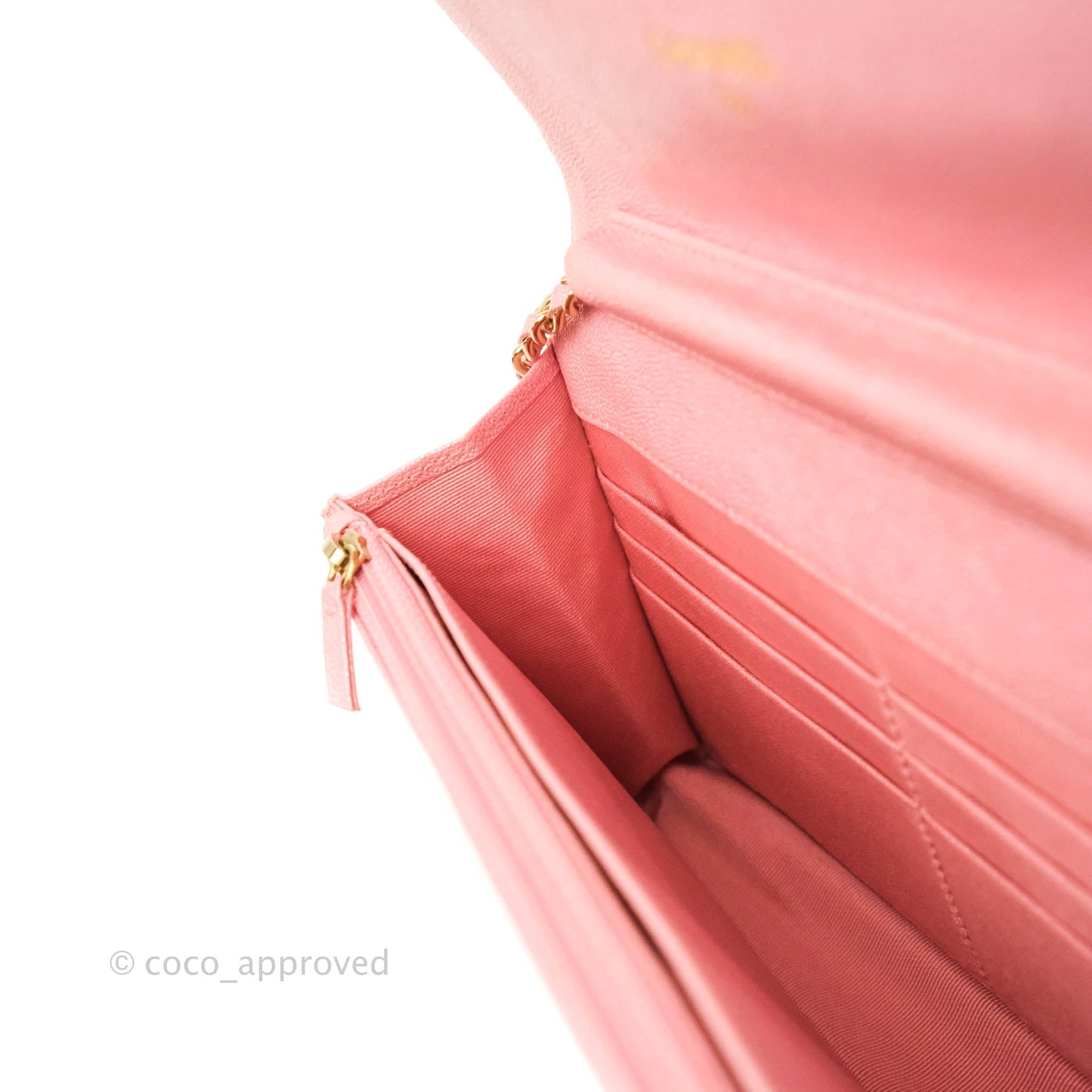Chanel Quilted Wallet on Chain WOC Iridescent Pink Caviar Gold Hardware 19S