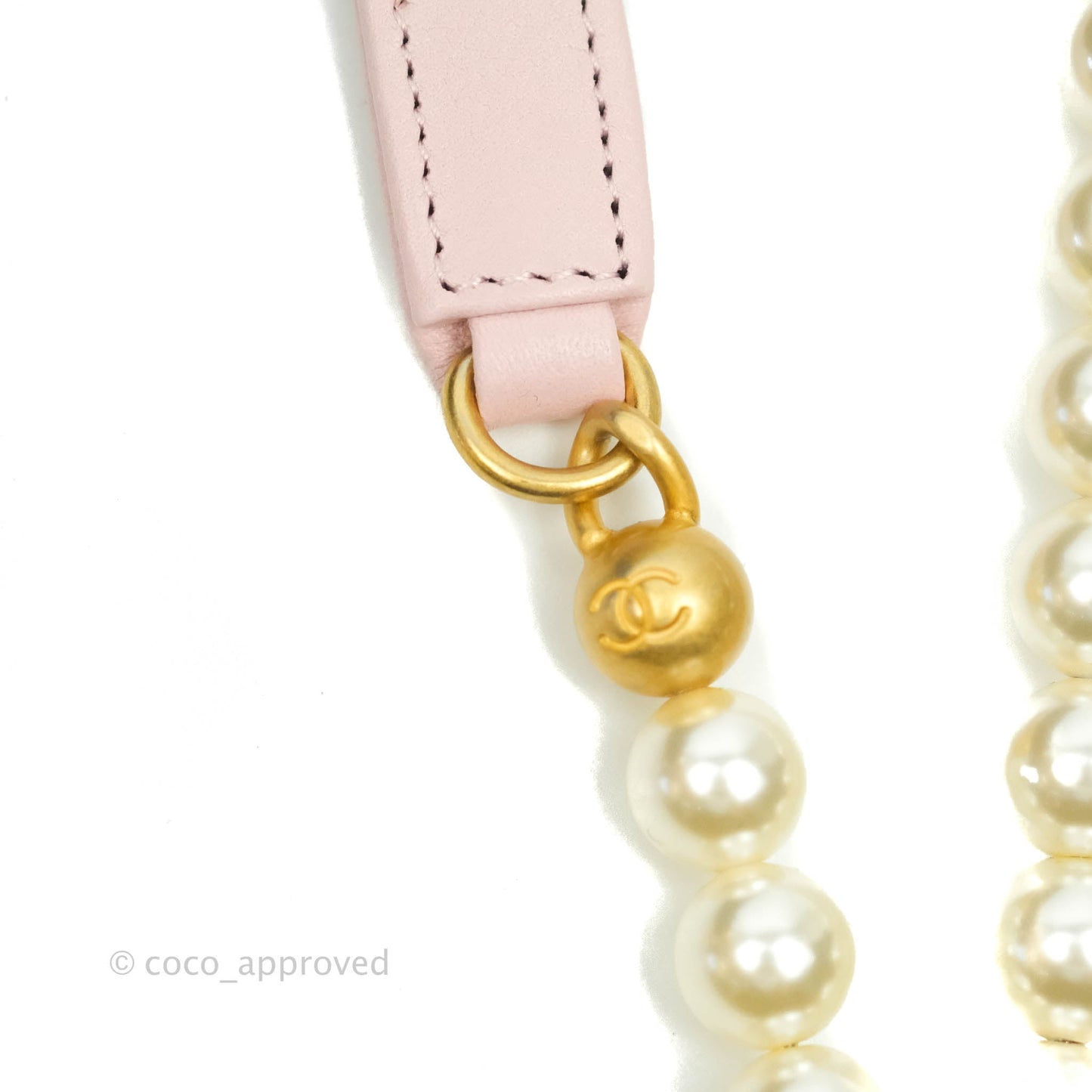 Chanel Quilted Round Clutch with Pearl Chain Light Pink Calfskin Aged Gold Hardware 21S