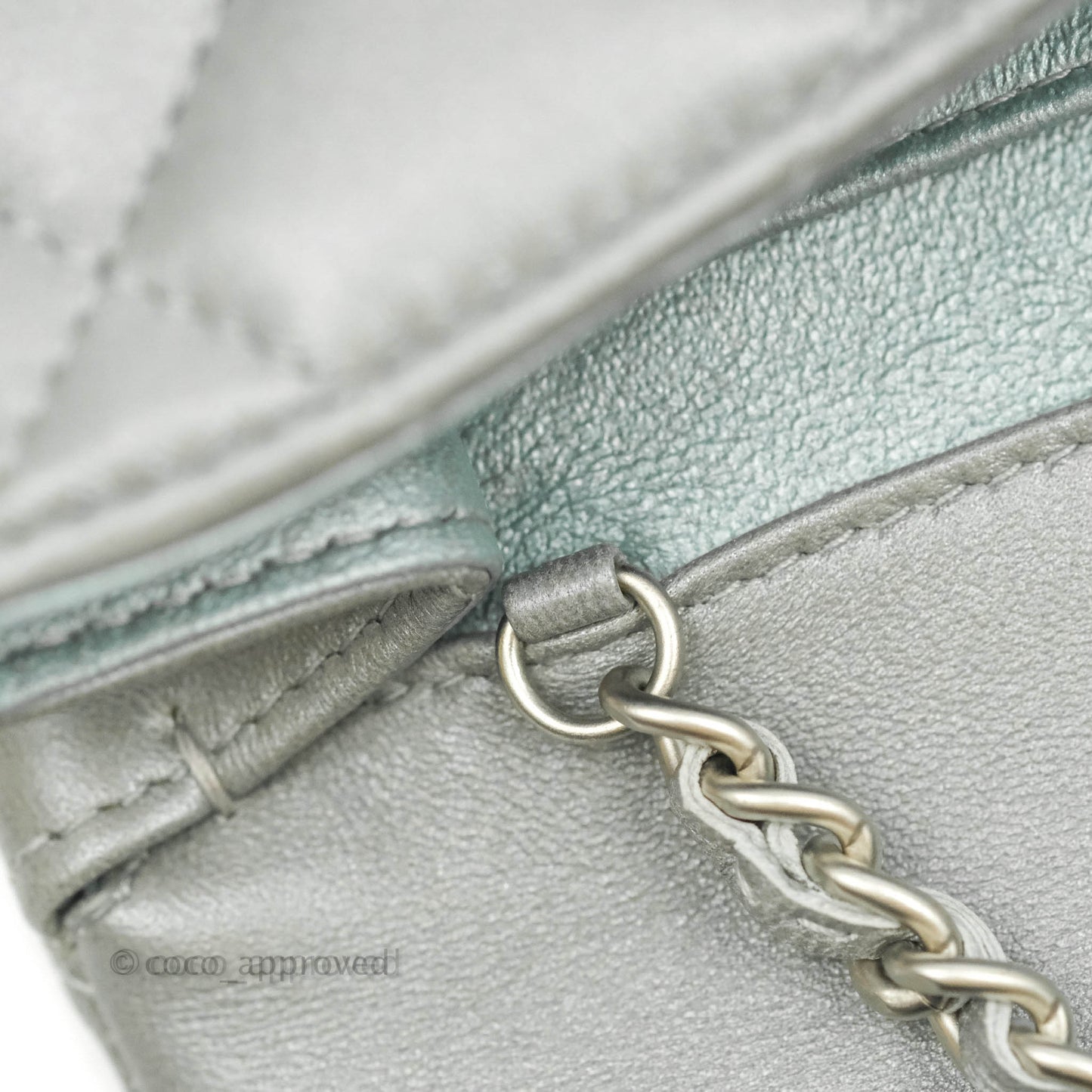 Chanel Quilted Clutch with Chain Silver Lambskin Matte Silver Hardware