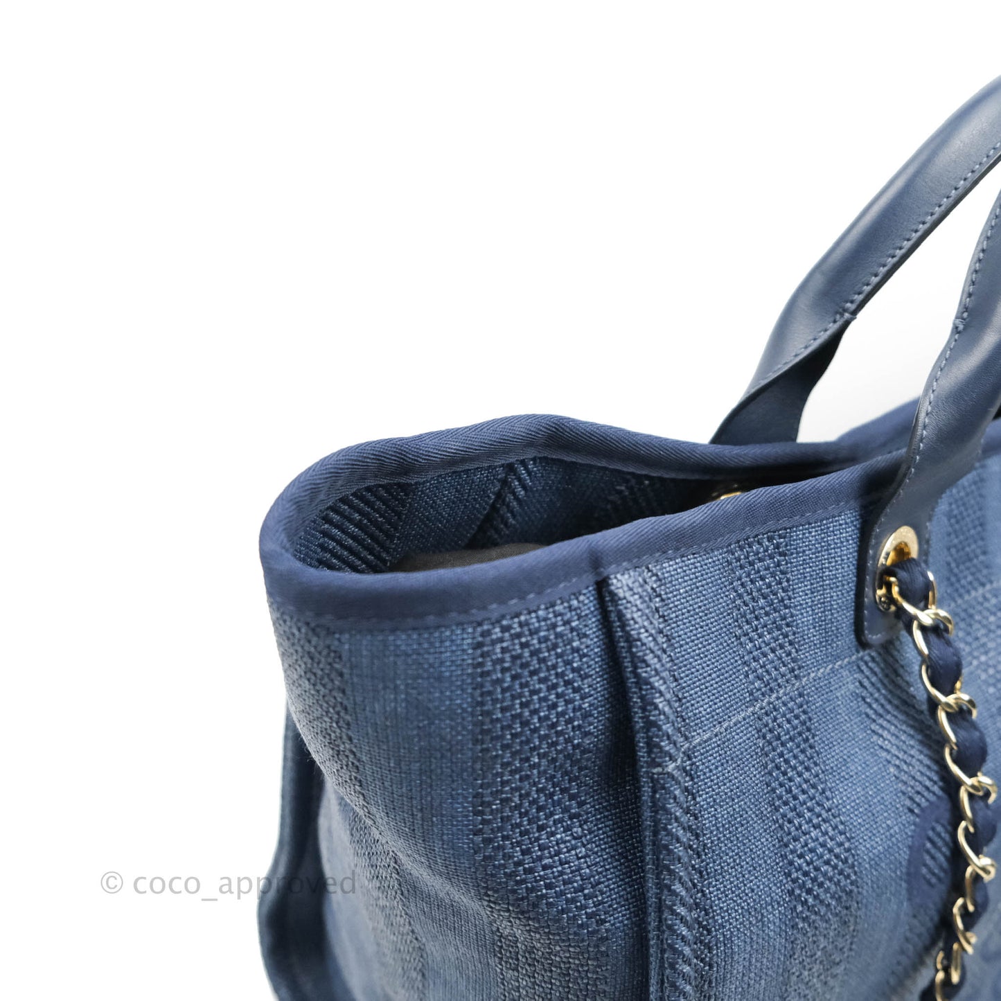 Chanel Large Deauville Navy Blue Canvas Gold Hardware