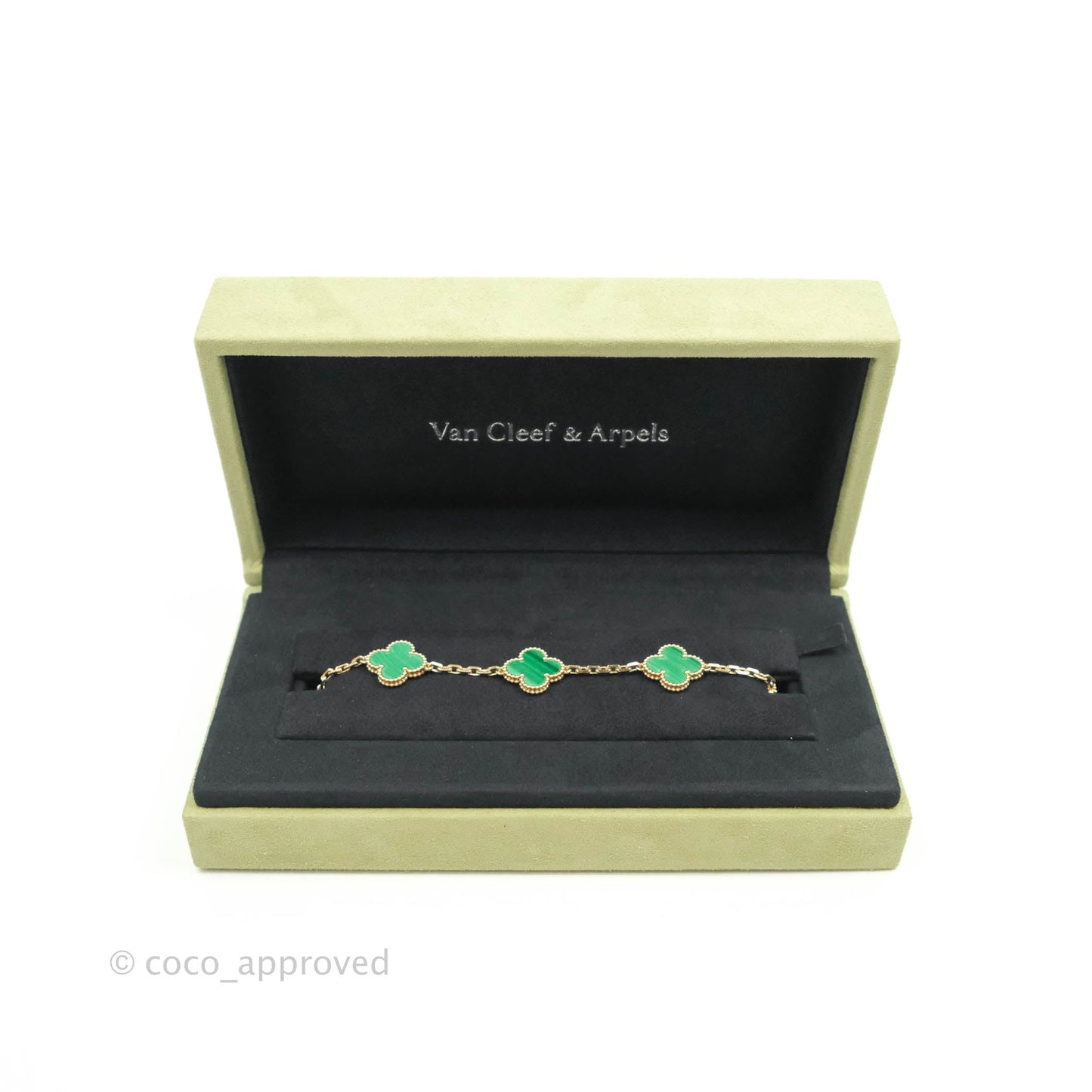 Van Cleef & Arpels Vintage Alhambra 5 Motifs Malachite Yellow Gold Bracelet