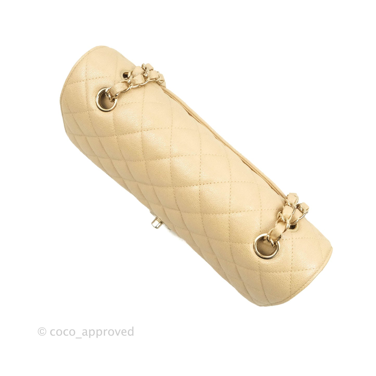 Chanel Classic Medium Flap Quilted Iridescent Beige Caviar Gold Hardware 19S