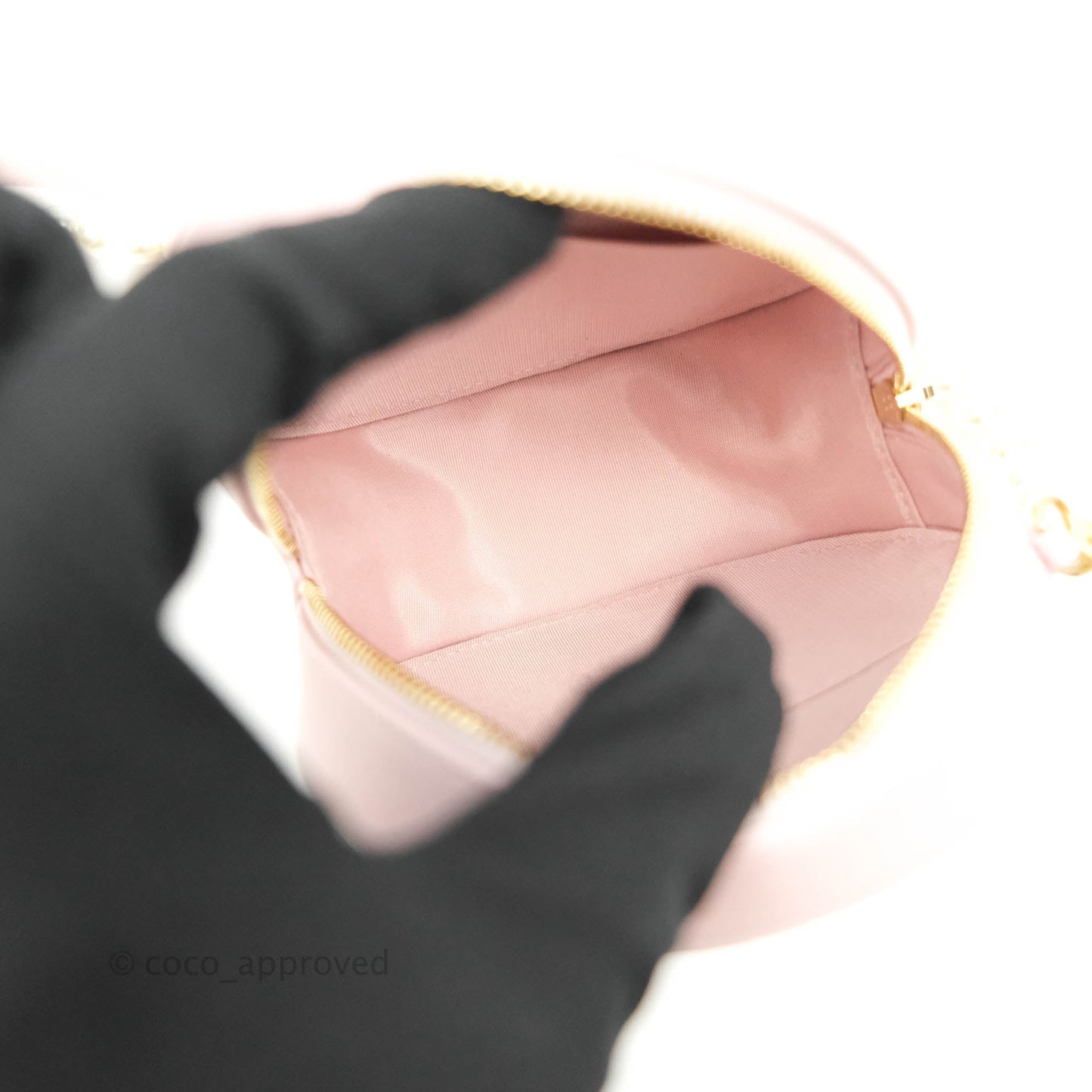 Chanel Quilted Round Clutch with Pearl Chain Light Pink Calfskin Aged Gold Hardware 21S