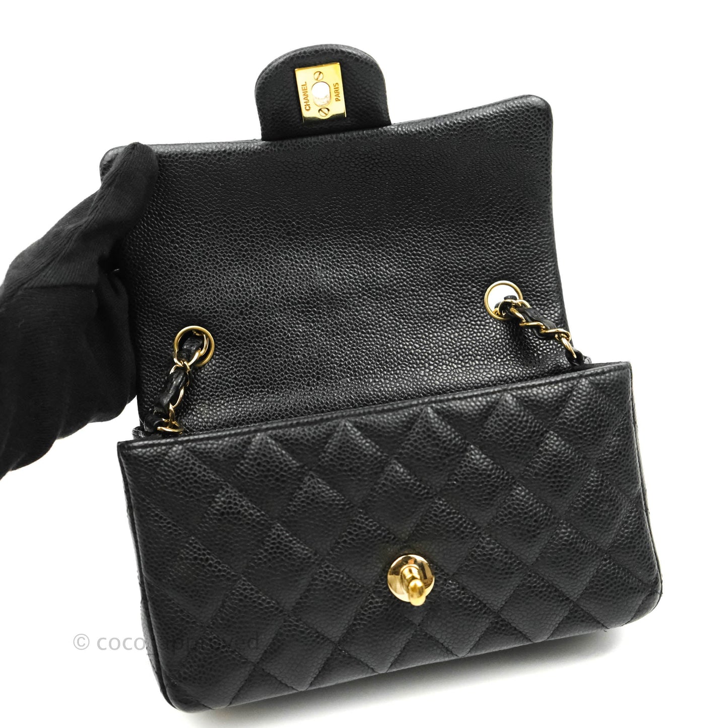 Chanel Quilted Mini Rectangular Flap Black Caviar Gold Hardware 18S