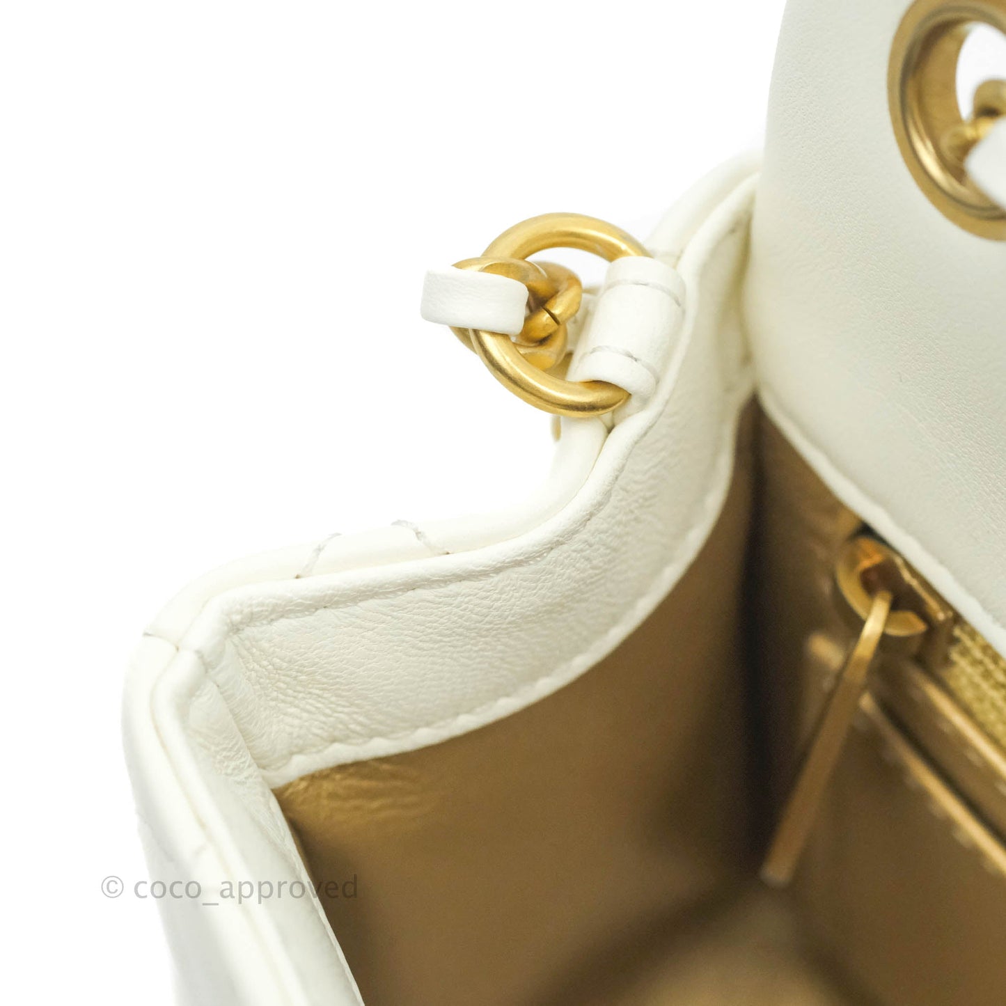 Chanel Mini Rectangular Pearl Crush Quilted White Lambskin Aged Gold Hardware 22C