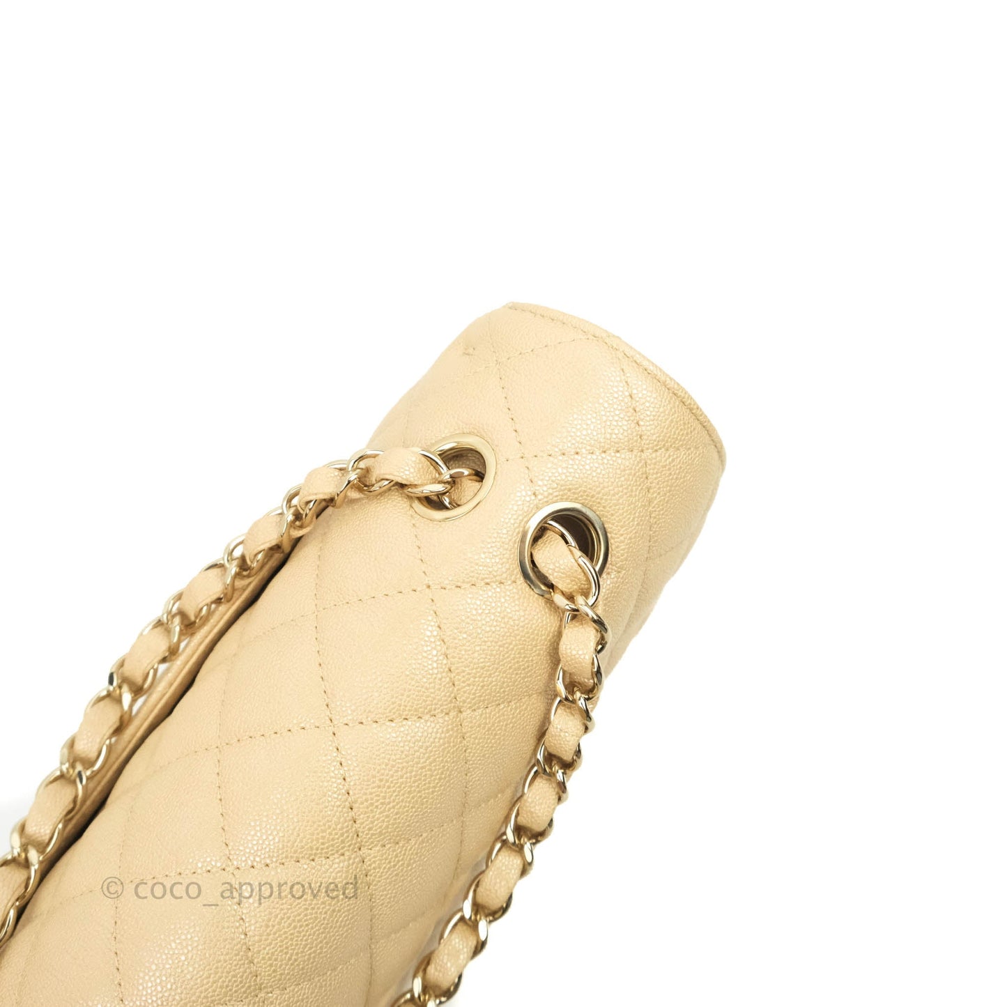 Chanel Classic Medium Flap Quilted Iridescent Beige Caviar Gold Hardware 19S