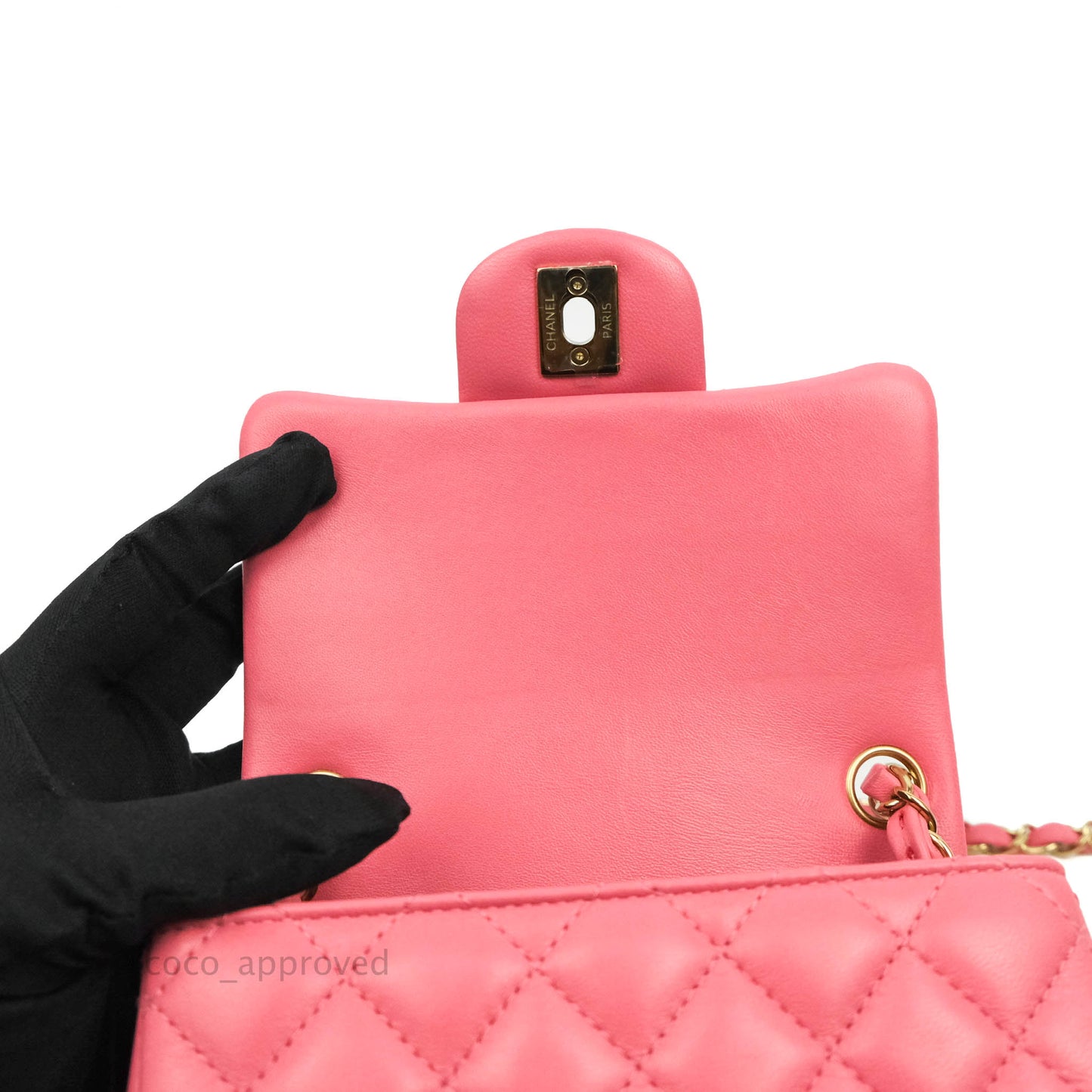 Chanel Quilted Mini Square Pink Lambskin Gold Hardware