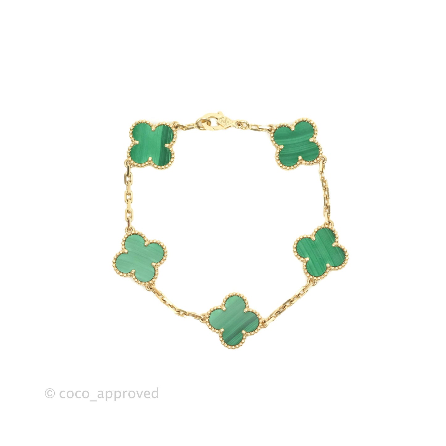 Van Cleef & Arpels Vintage Alhambra 5 Motifs Malachite Yellow Gold Bracelet