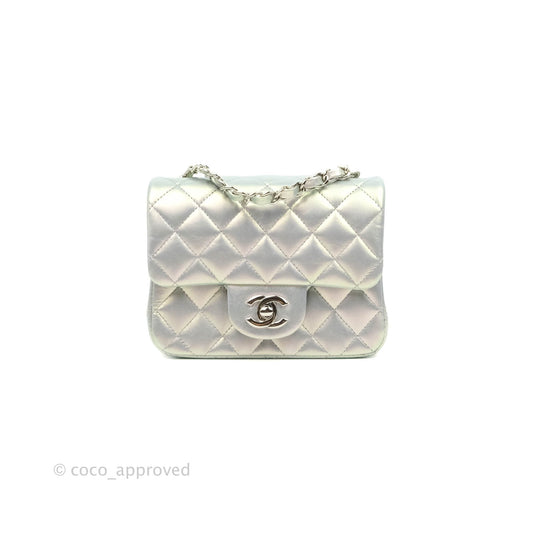 Chanel Mini Square Quilted Iridescent White Lilac Silver Hardware